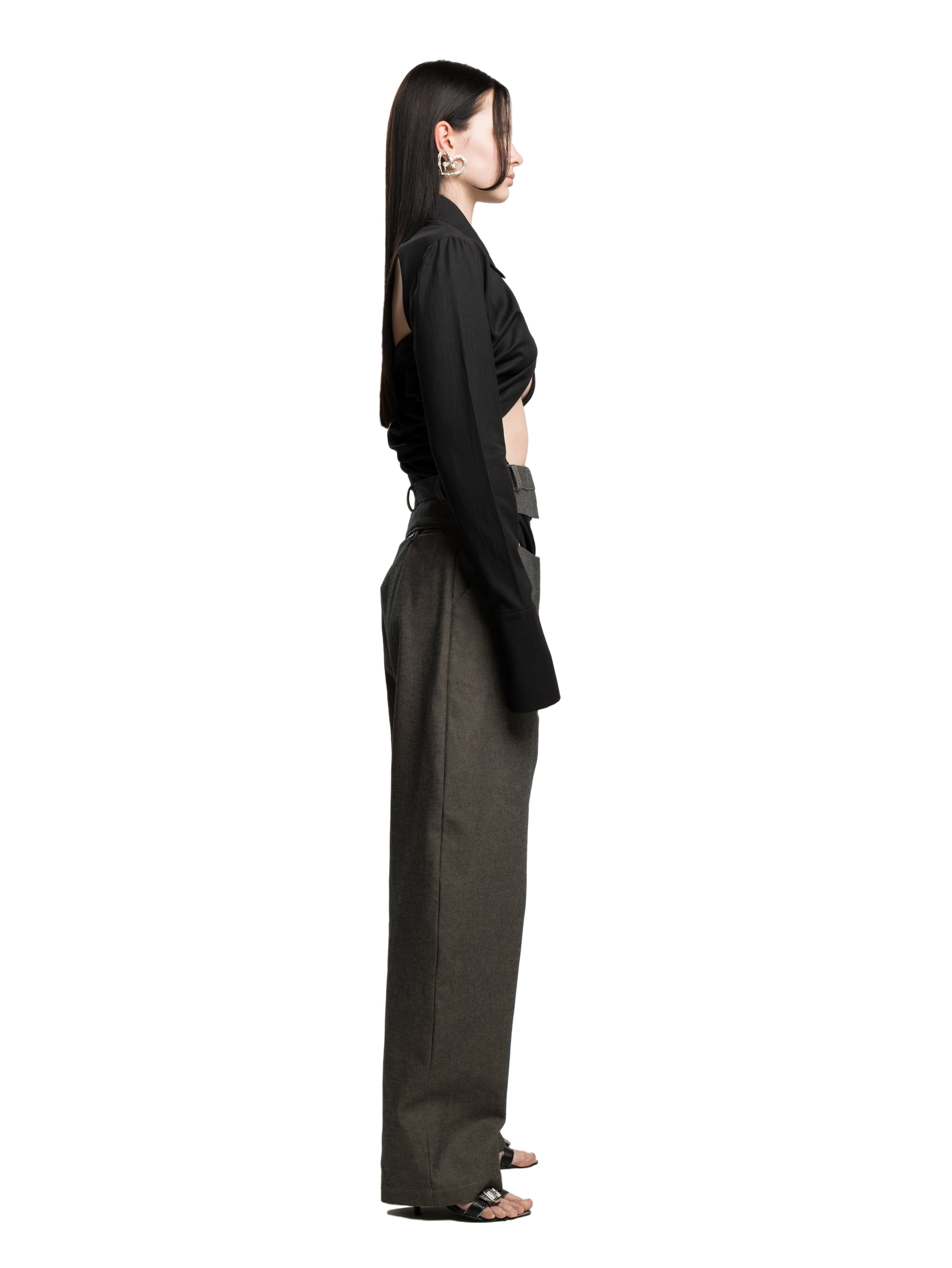 Draped wool shirt in black
