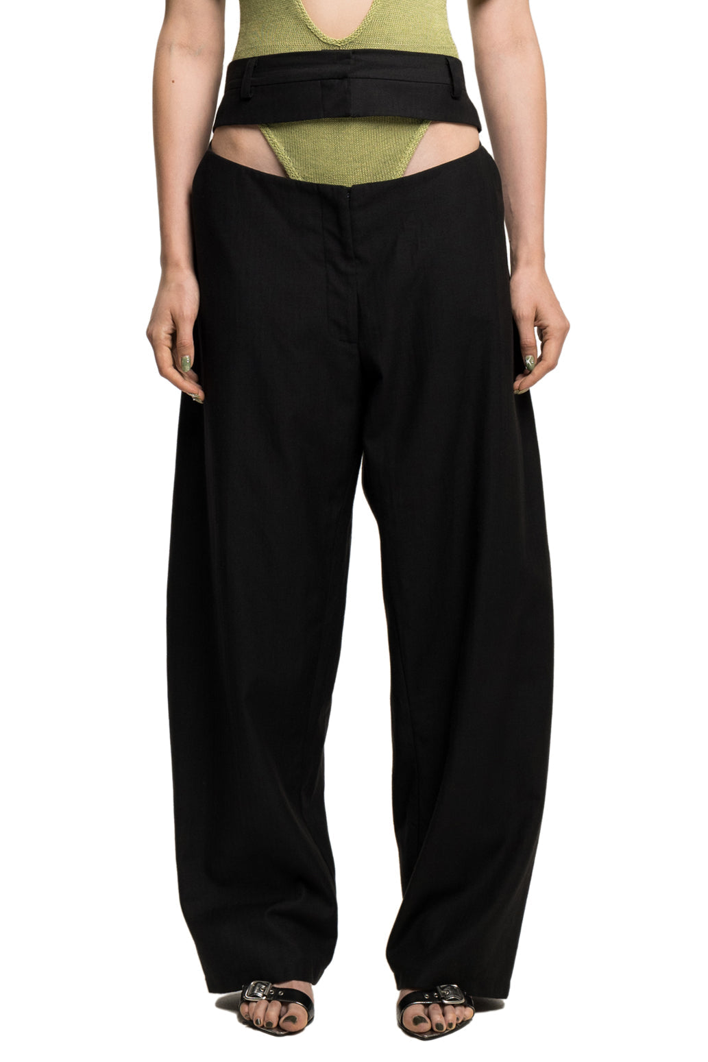 Slashed suit wool trousers