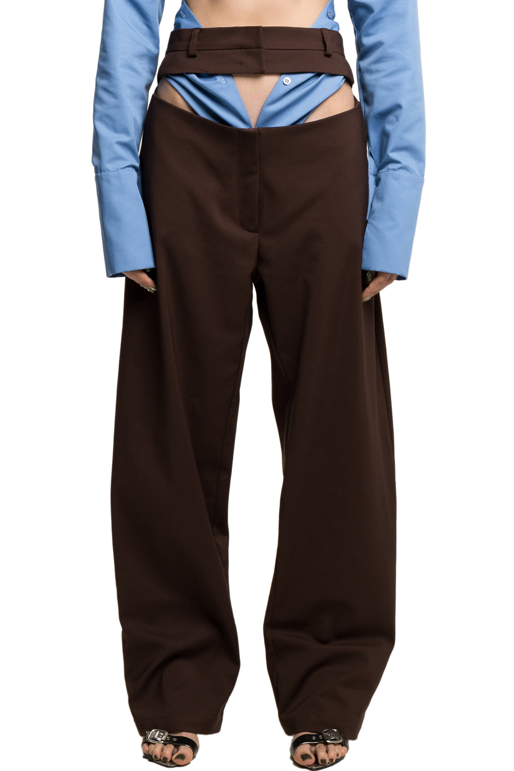 Brown slashed suit wool trousers