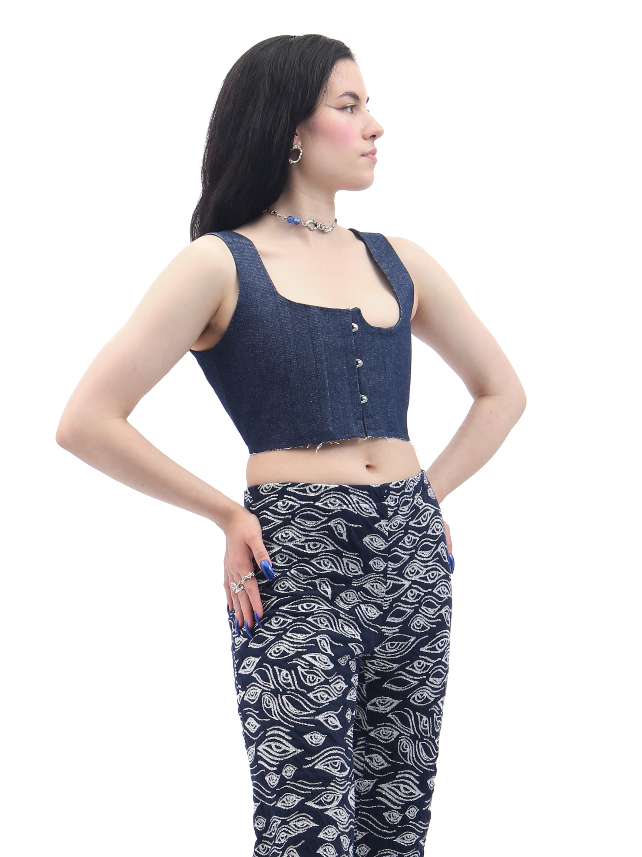 Over flowing denim corset
