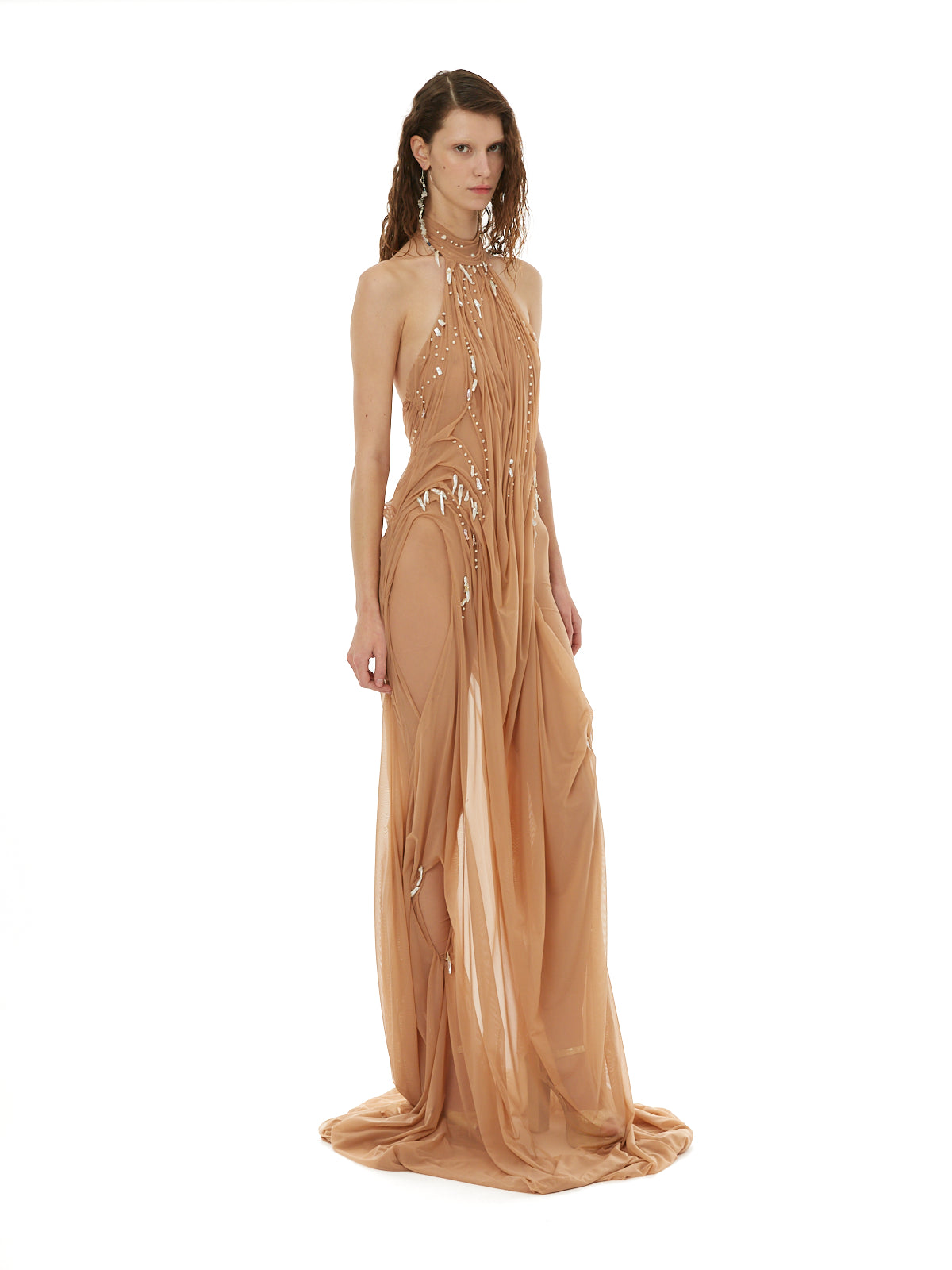Nude pearl wetlook dress