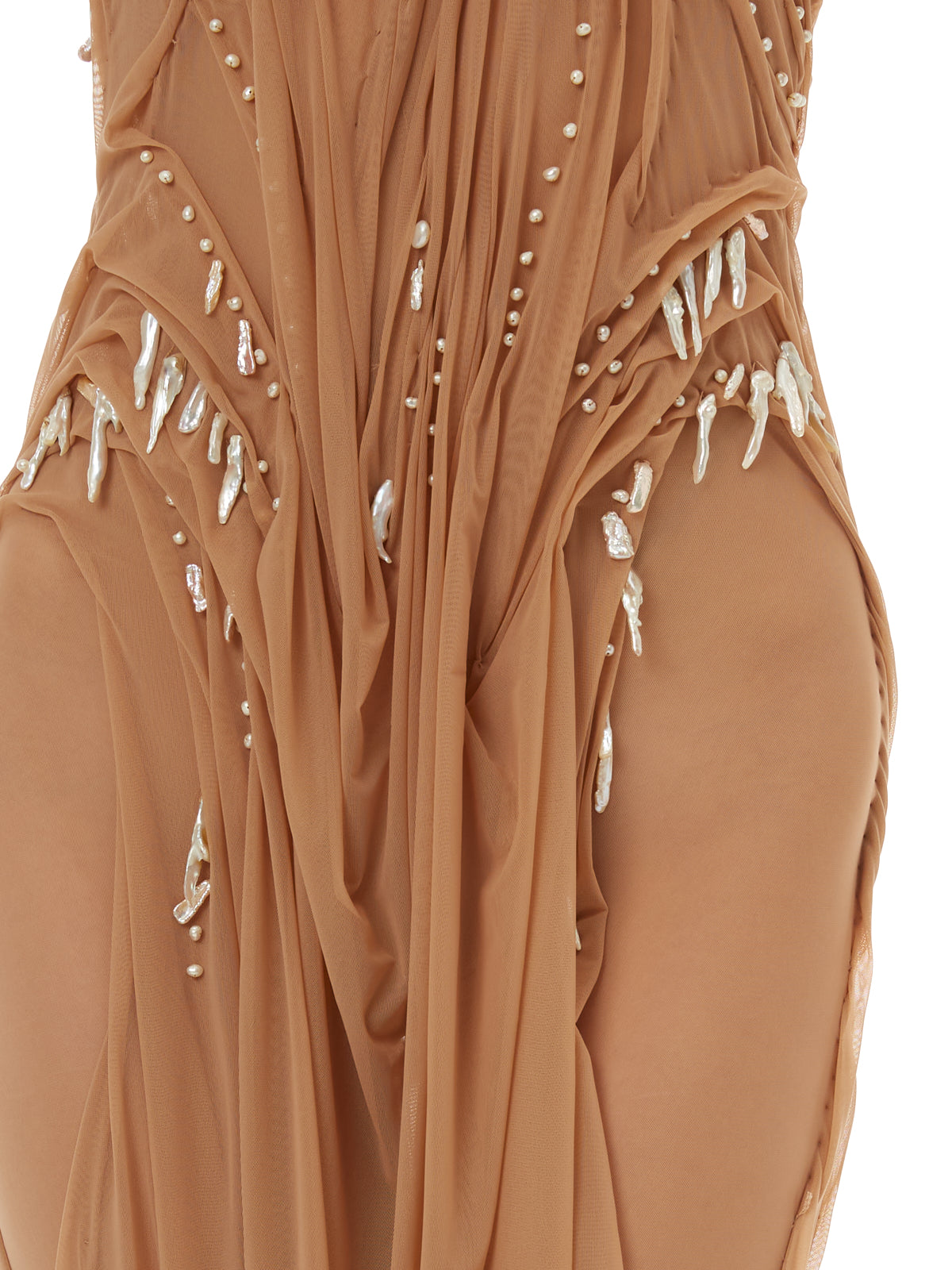 Nude pearl wetlook dress