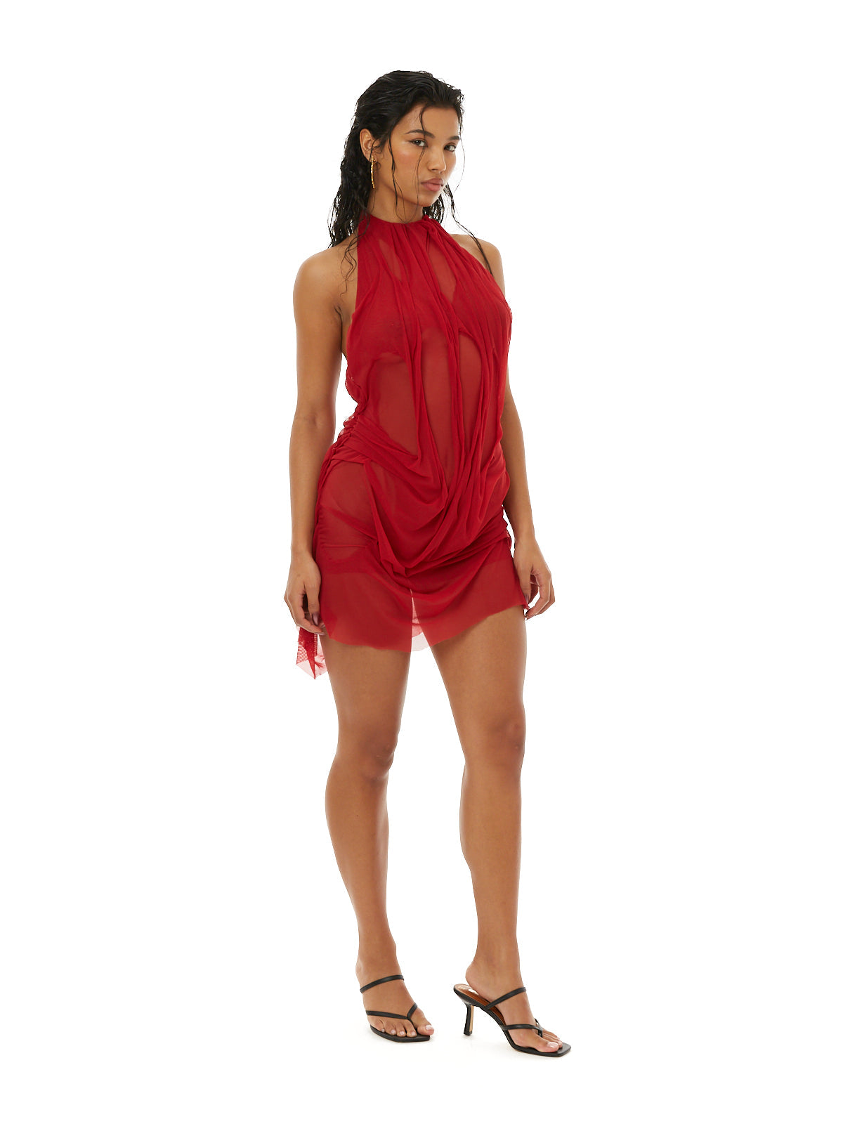 Red wetlook mini dress