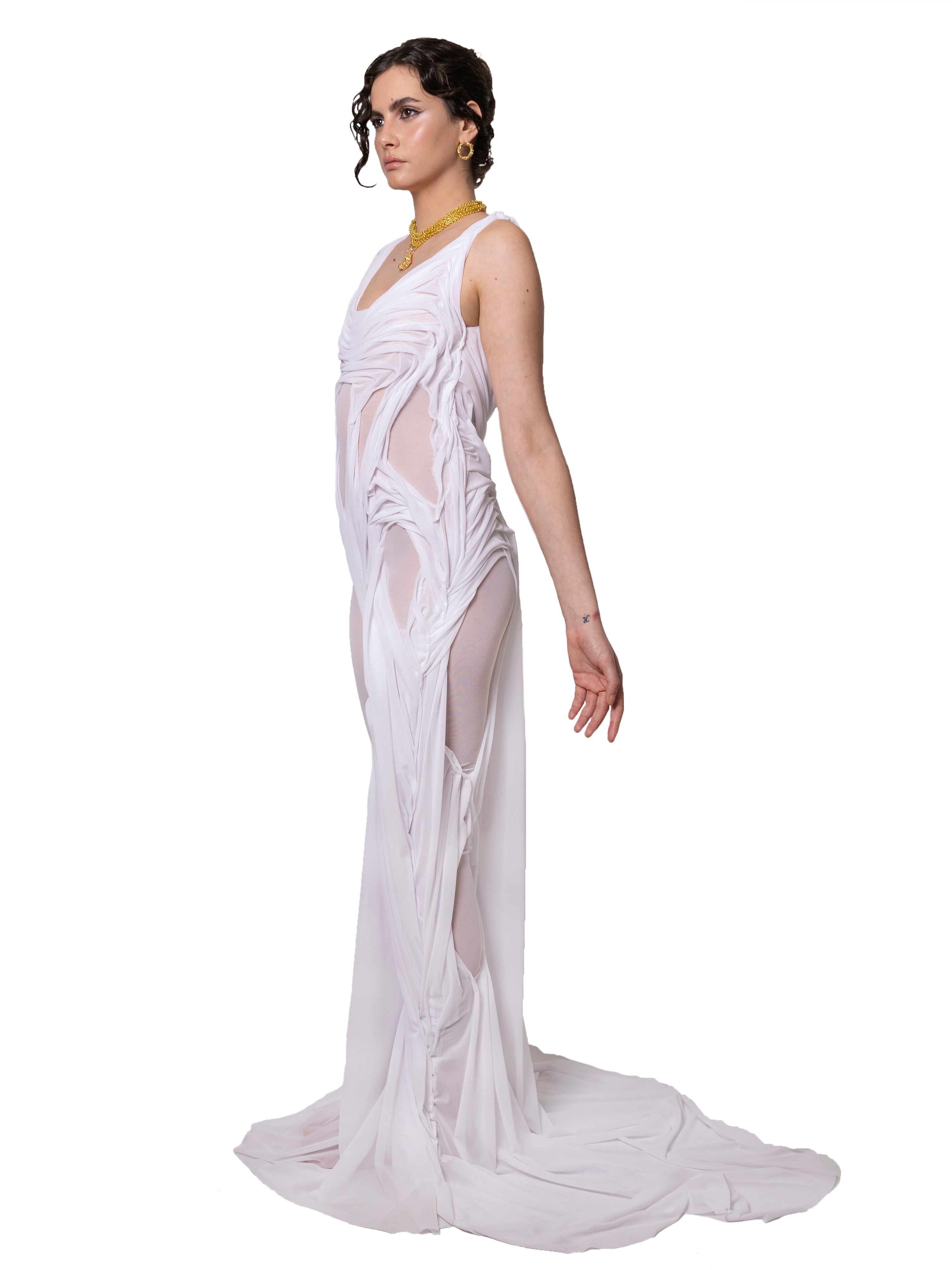 Long two strap wetlook dress