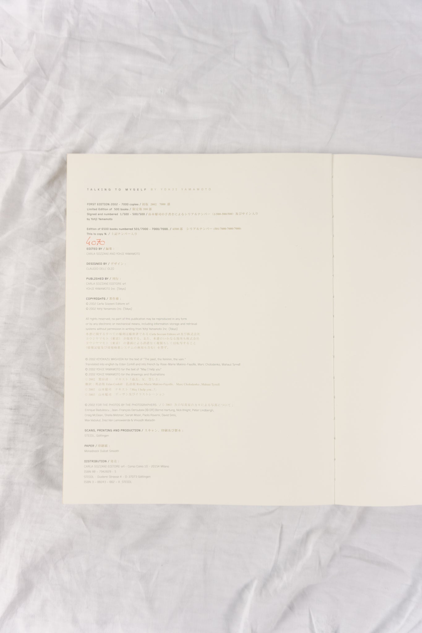 Talking to myself by yohji yamamoto 2002