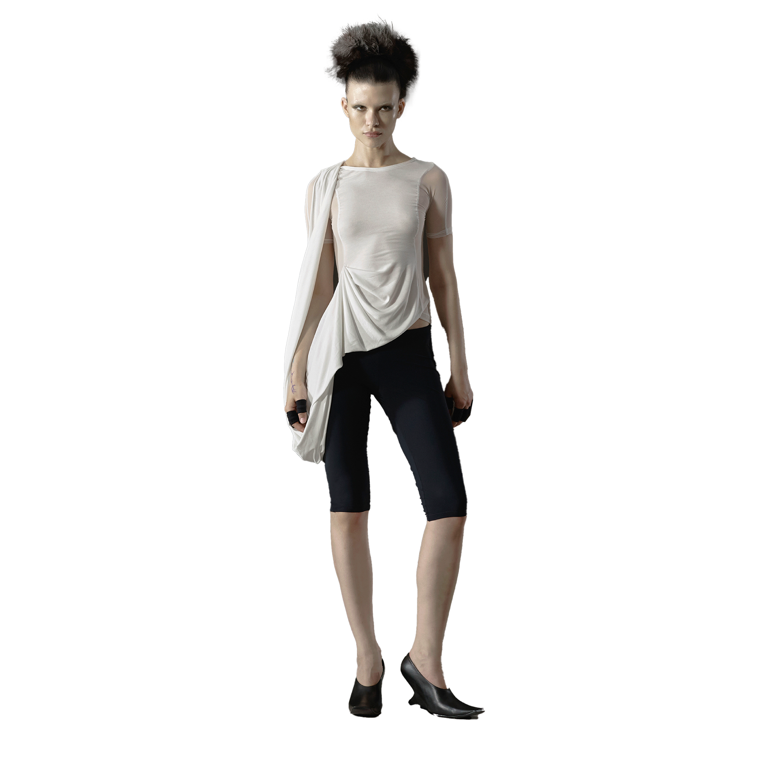 Draped block mesh tee