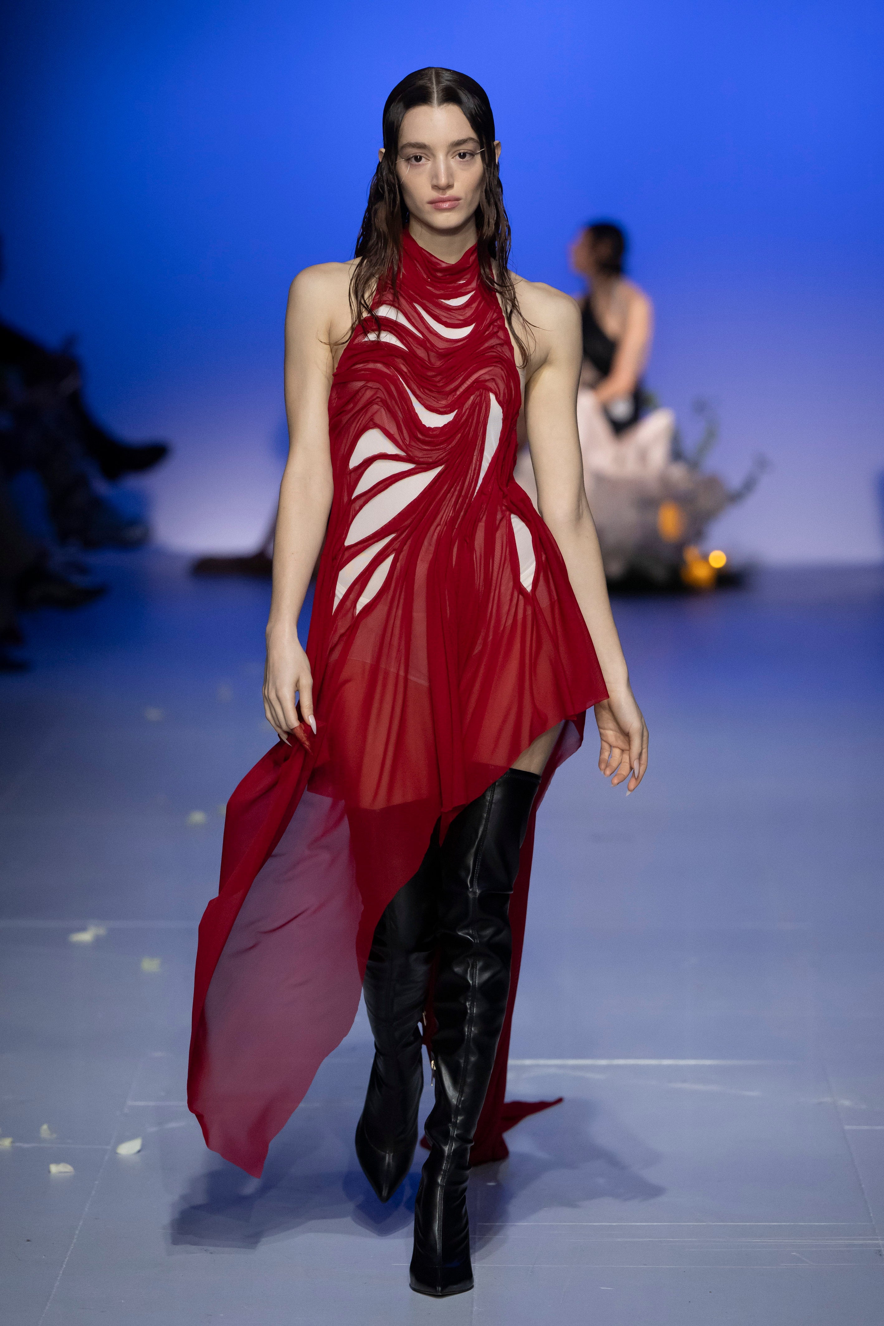 Bursting flower wetlook dress