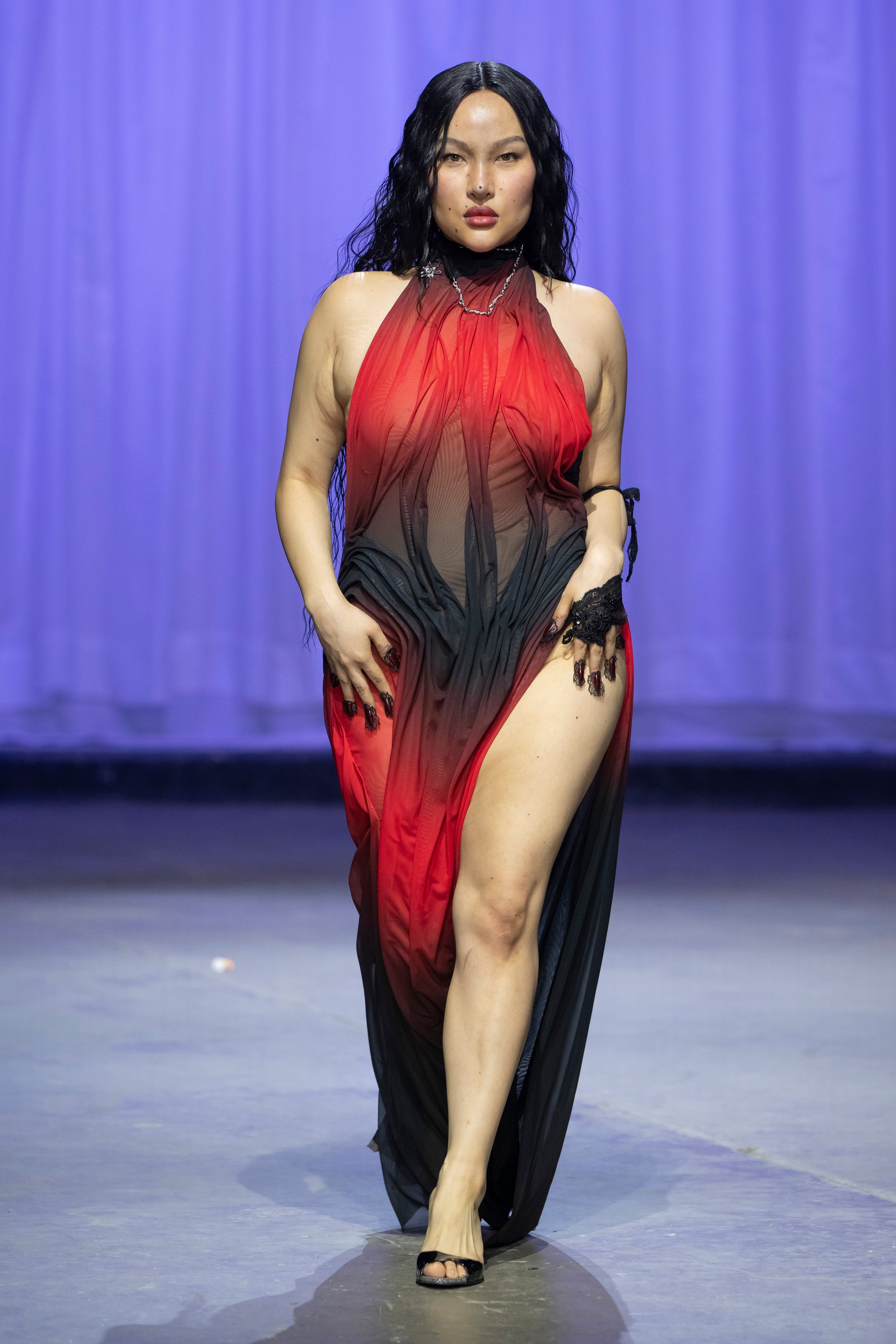 Backless wetlook halter neck long dress