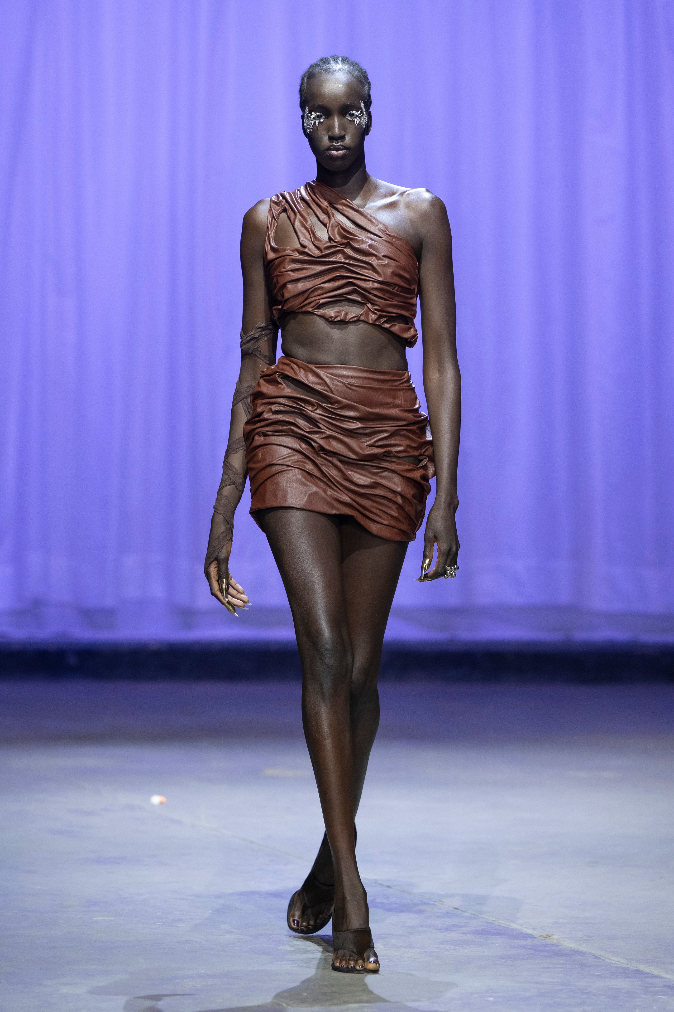 Eros draped leather crop top