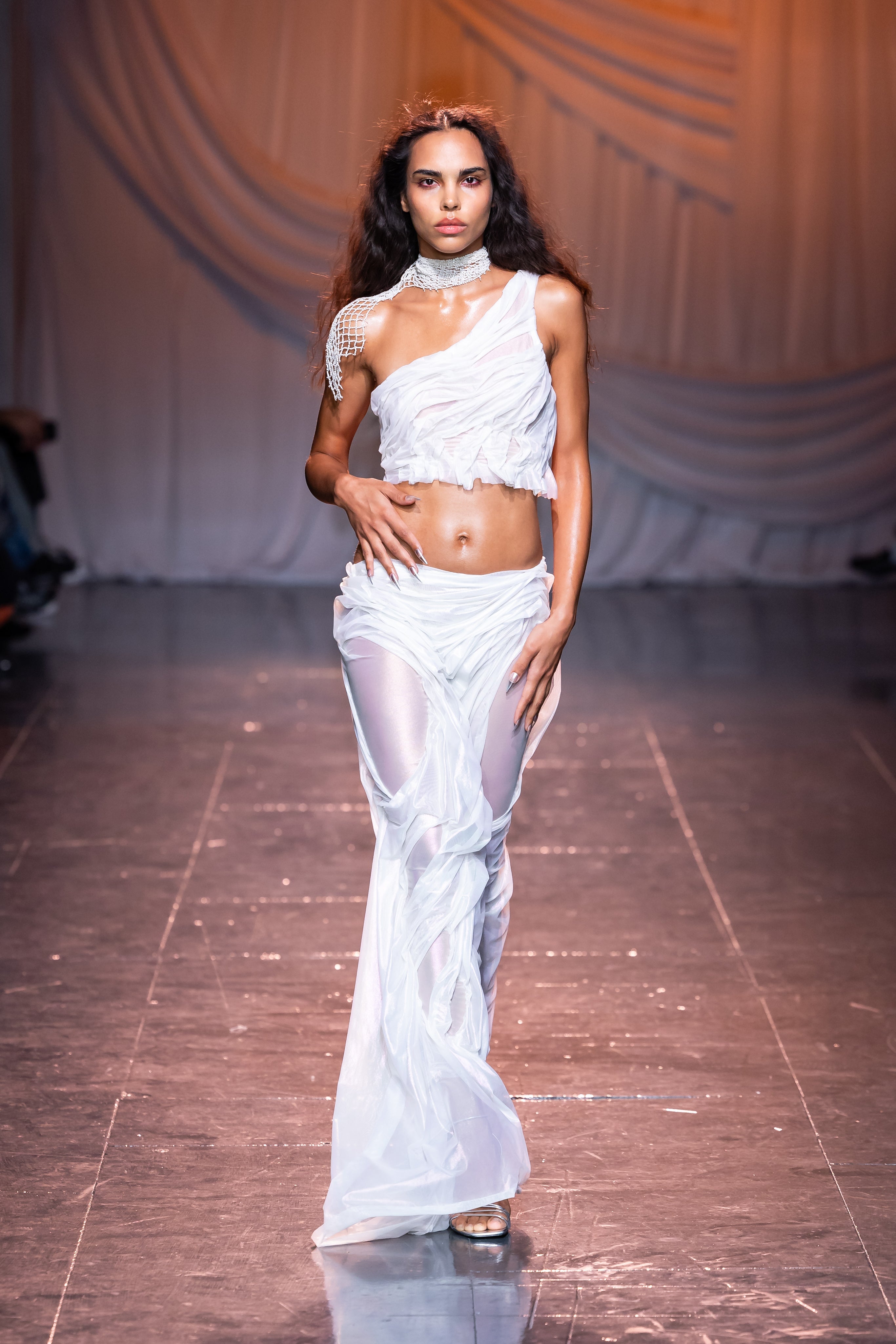 Pearlescent wetlook long skirt