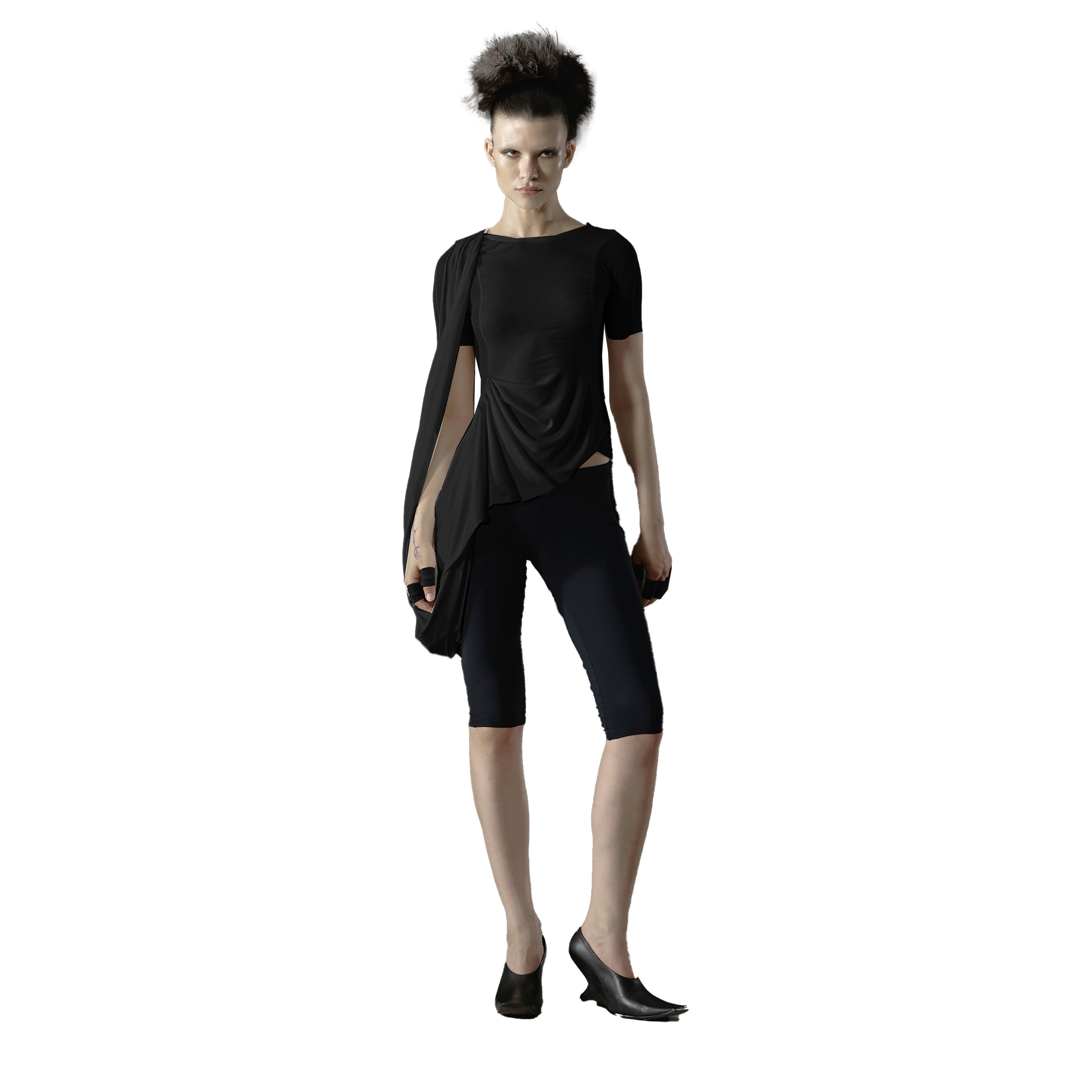 Draped block mesh tee