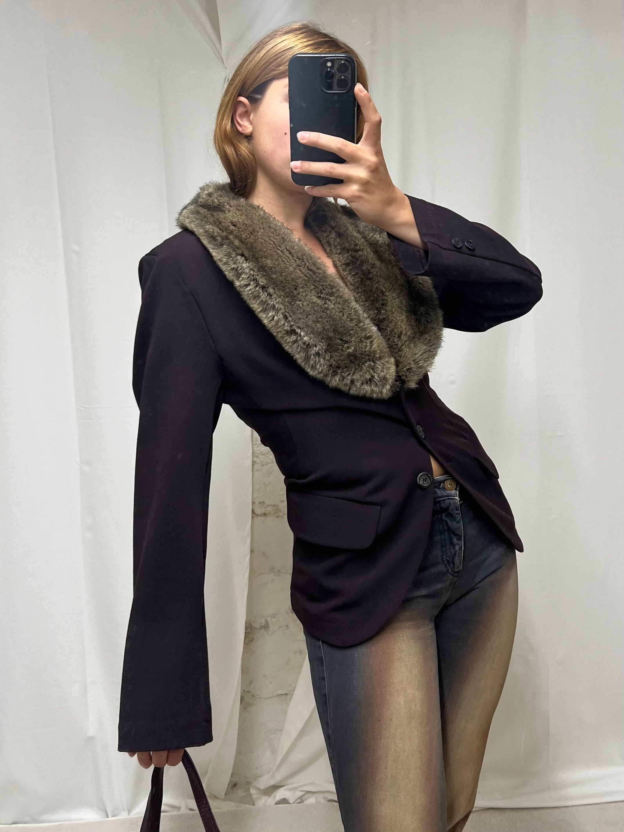 Fur neck blazer