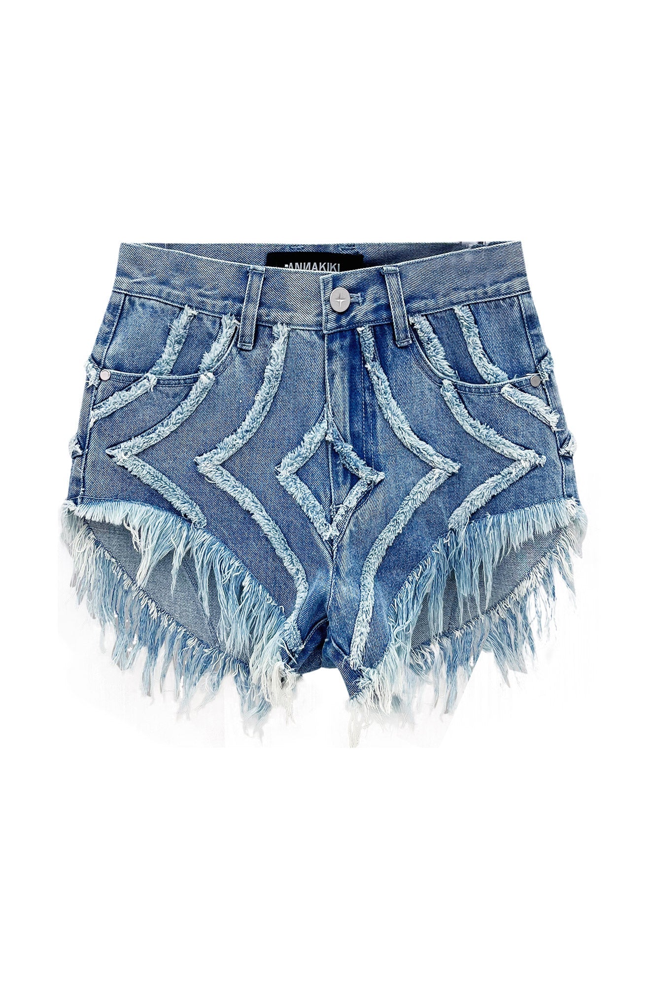 Rough-edged denim shorts