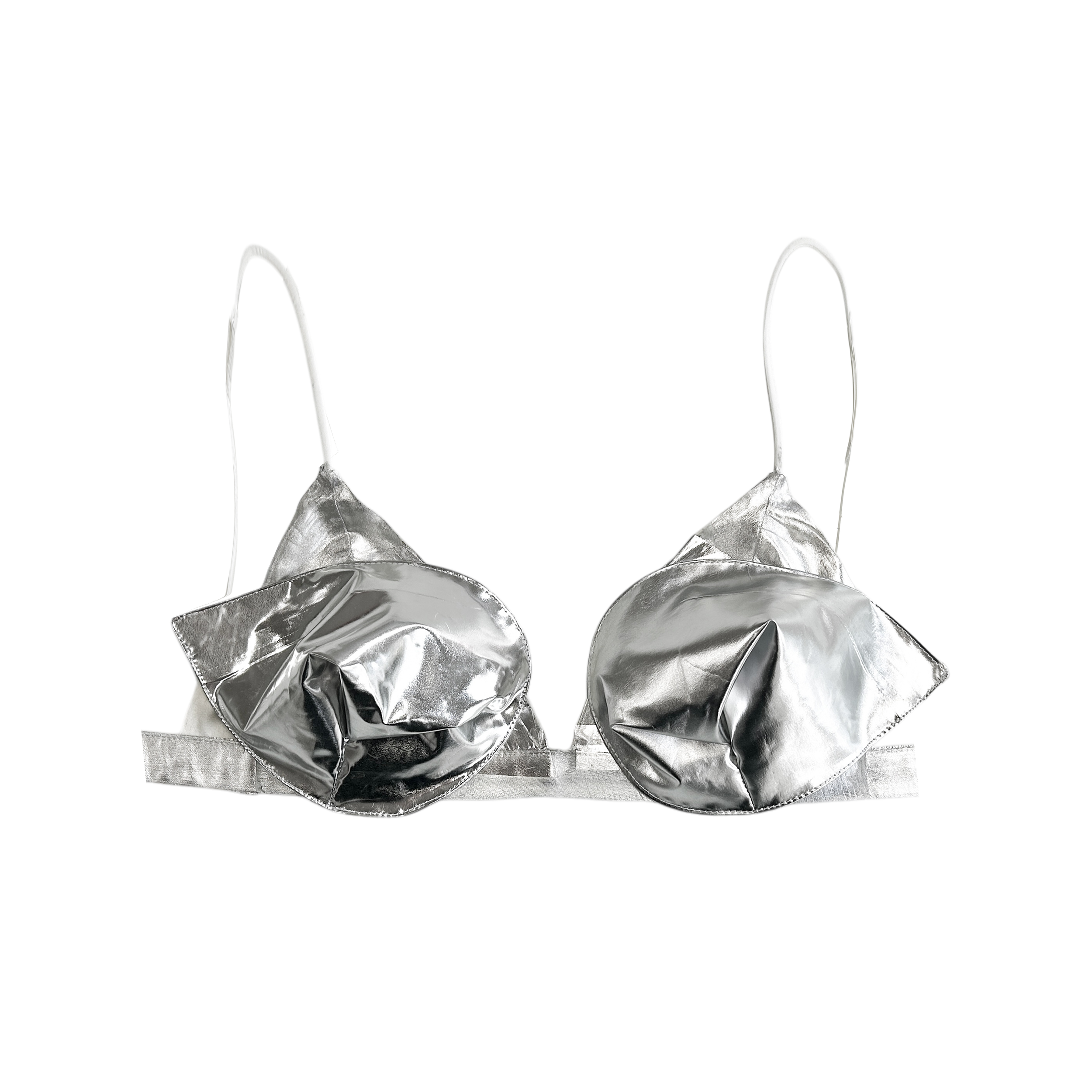 Silver-plated spiked silk bra