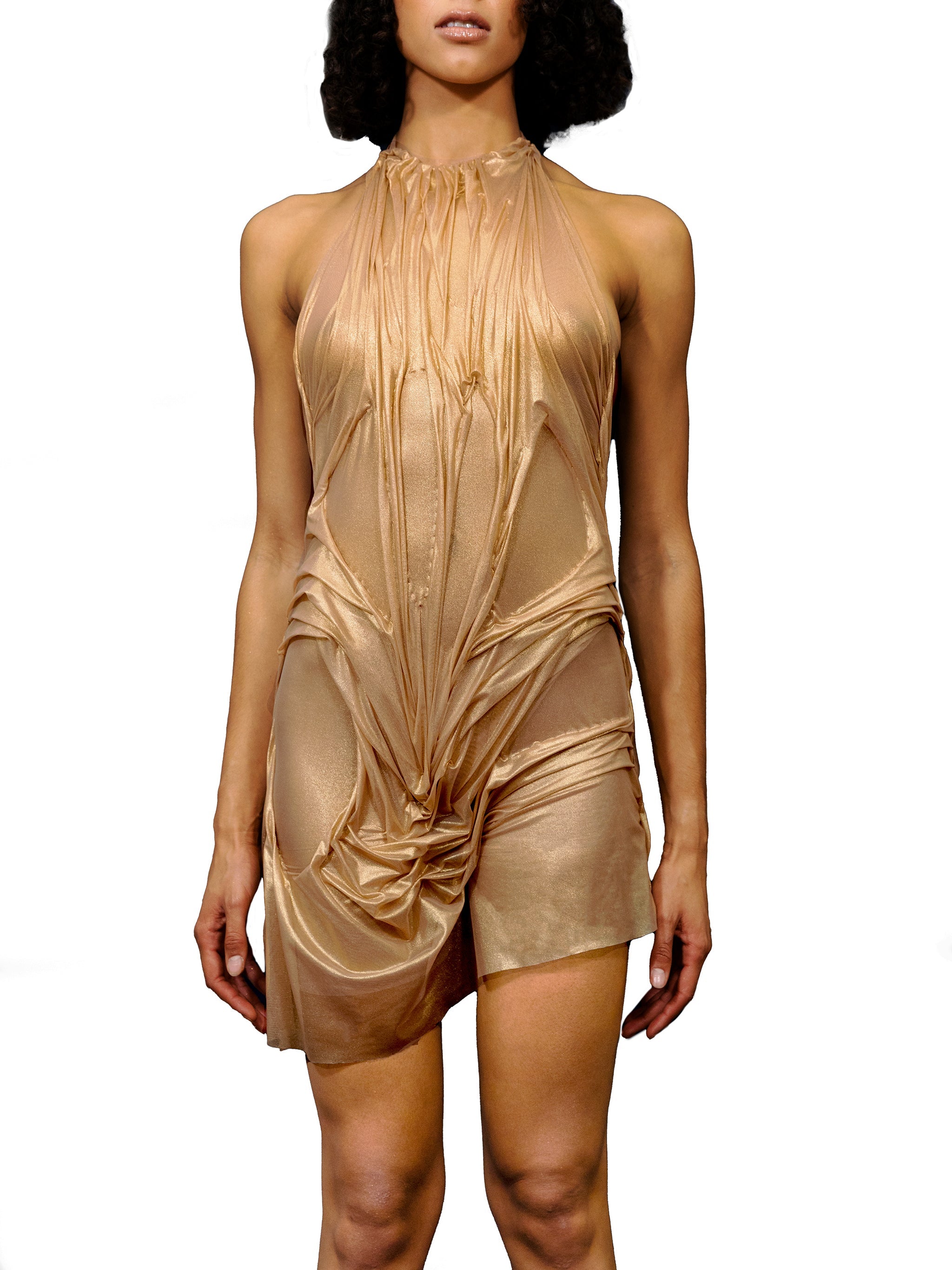 Gold wetlook mini dress