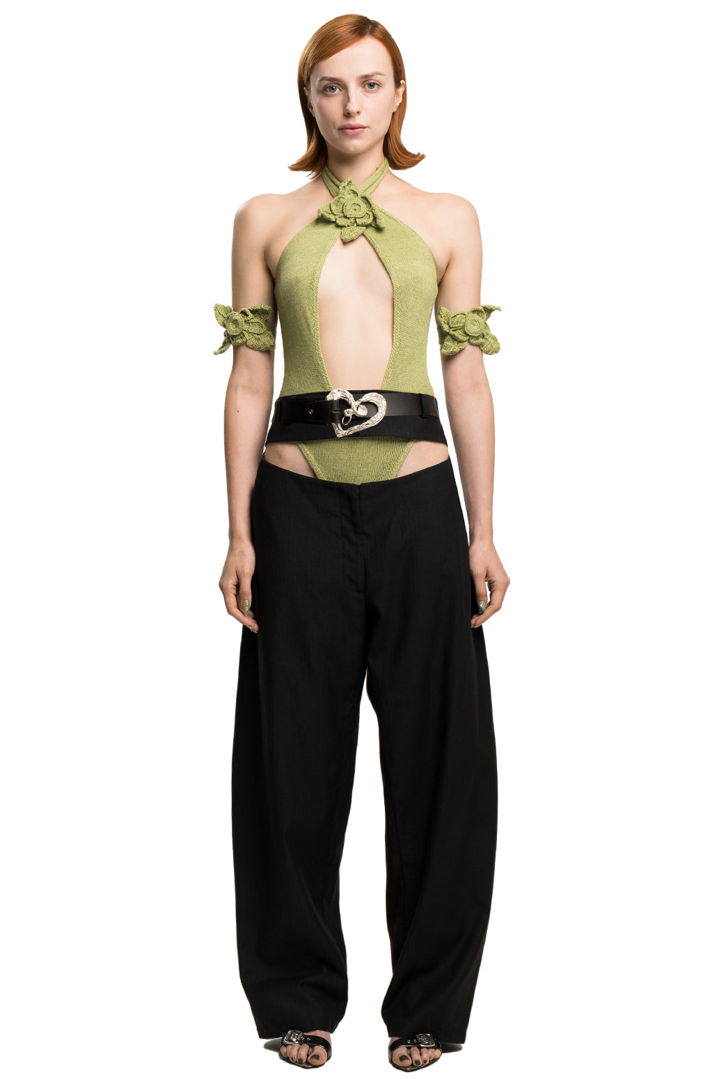 Slashed suit wool trousers
