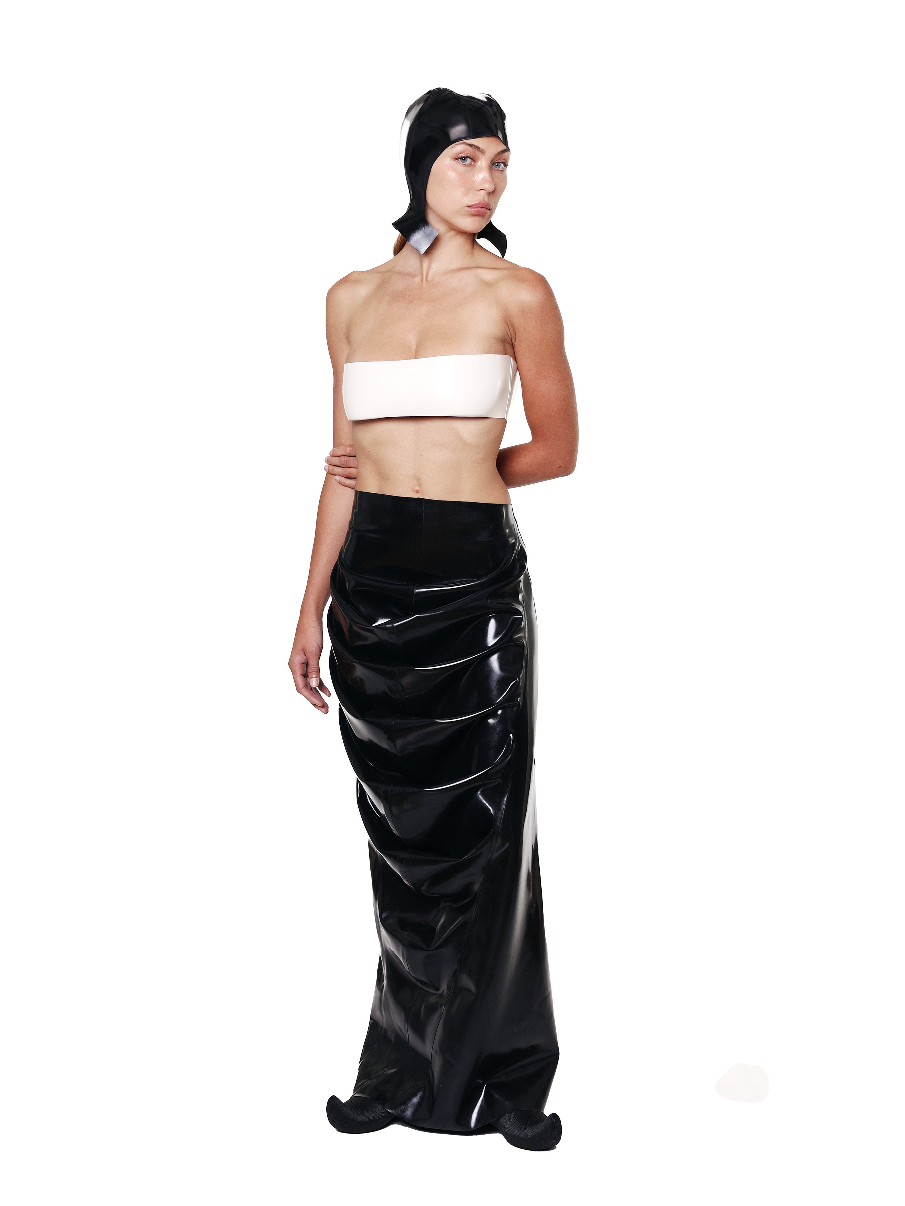 Black draped deflated maxi skirt