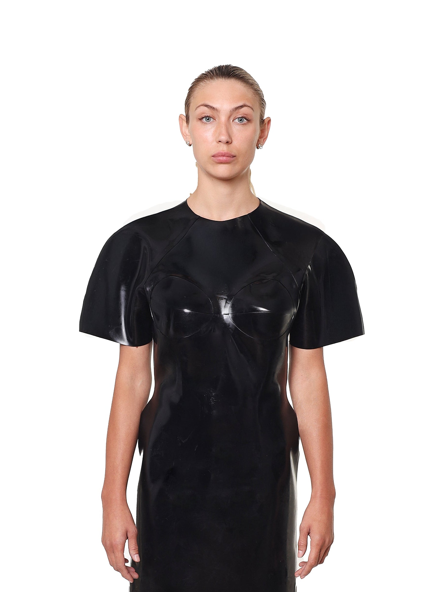 Black maxi evening dress with sculpted bust