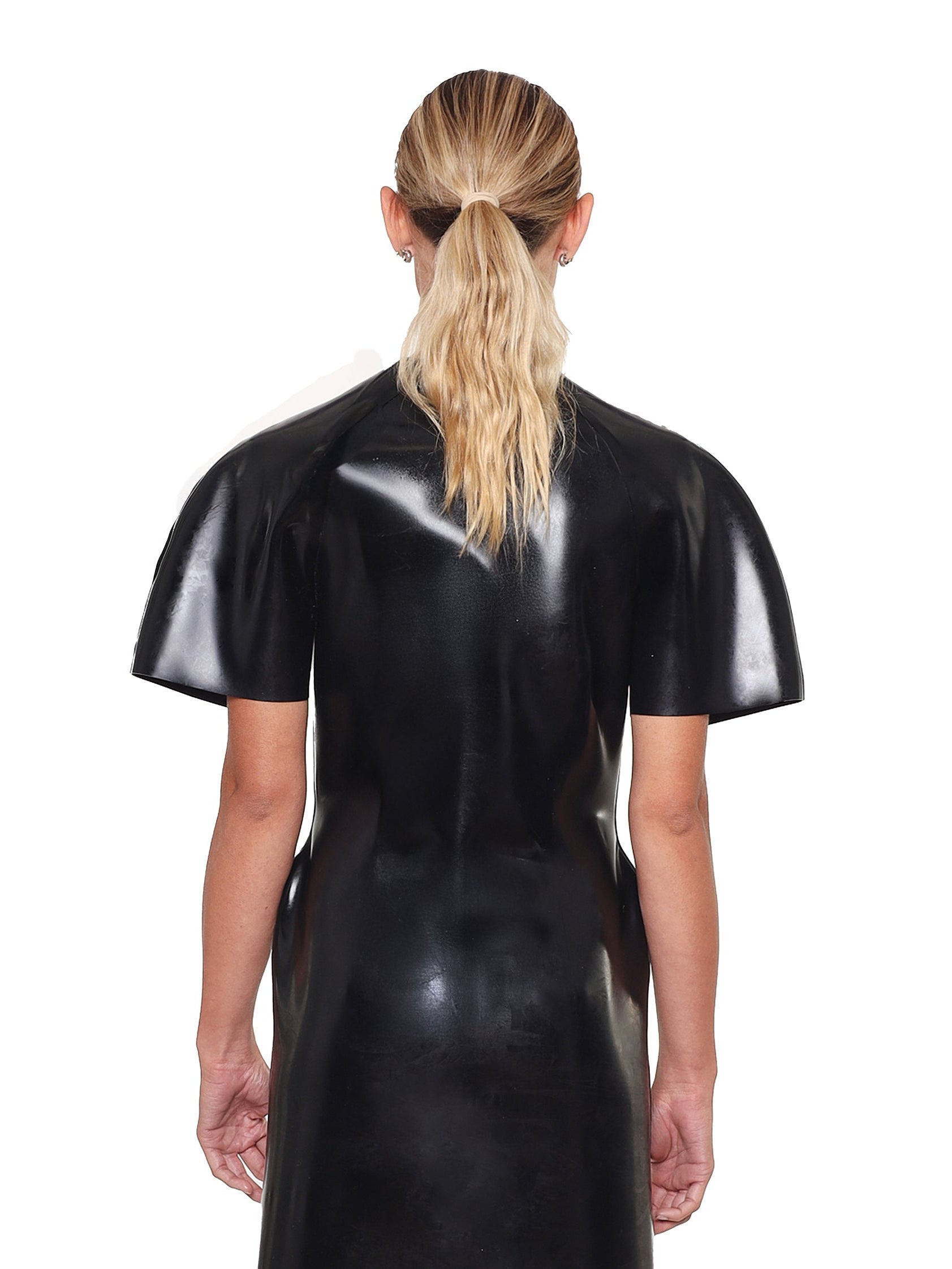 Black maxi evening dress with sculpted bust