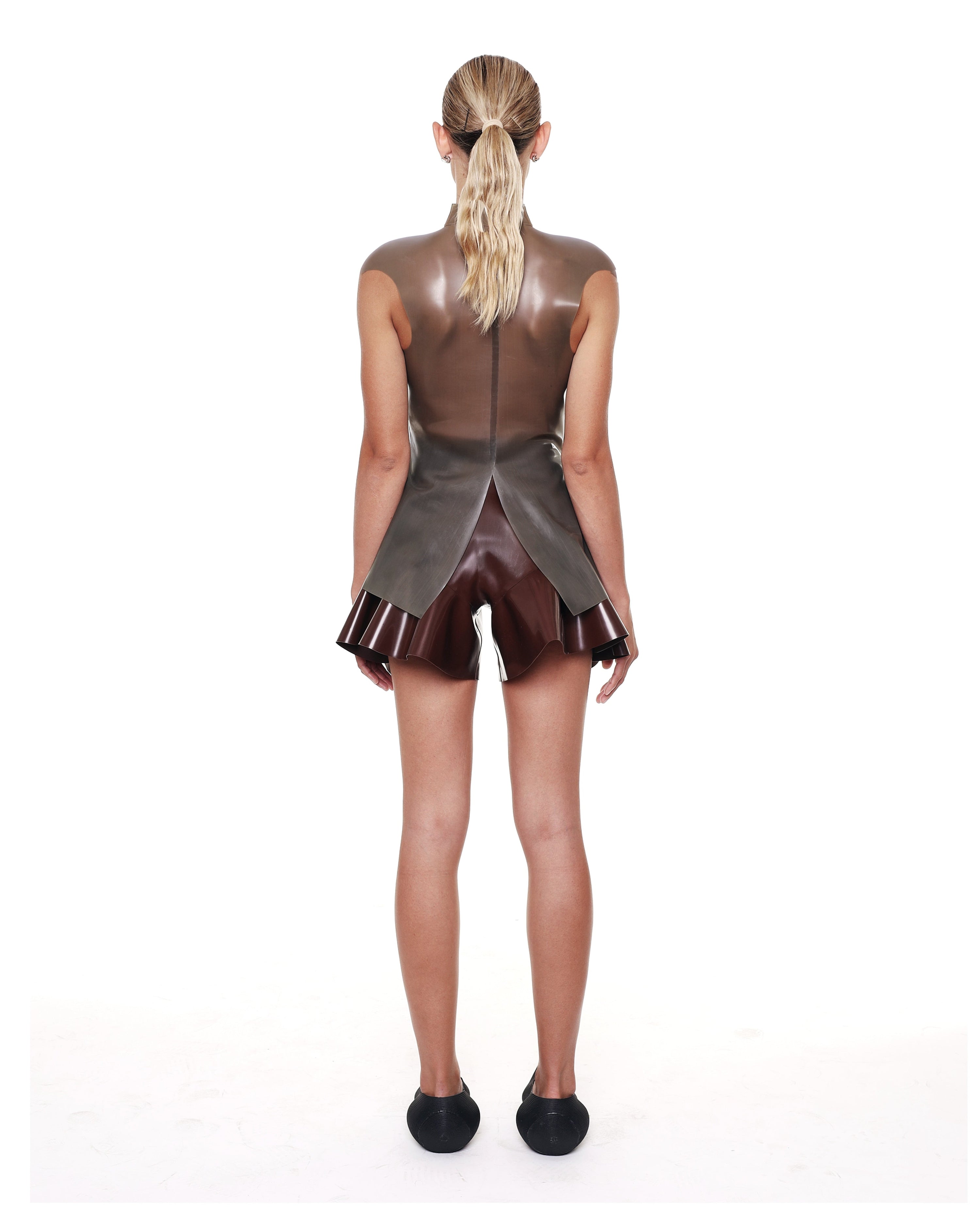 Brown high waist flared shorts