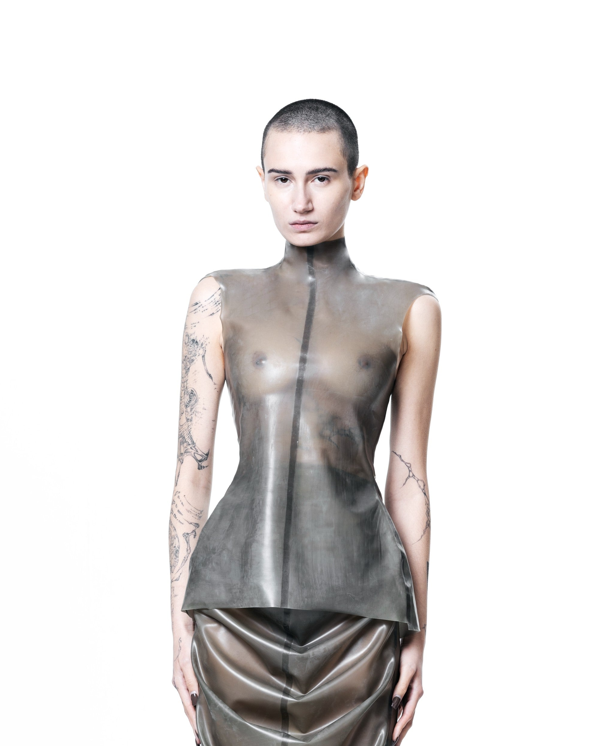 Grey structured high neck sleeveless top