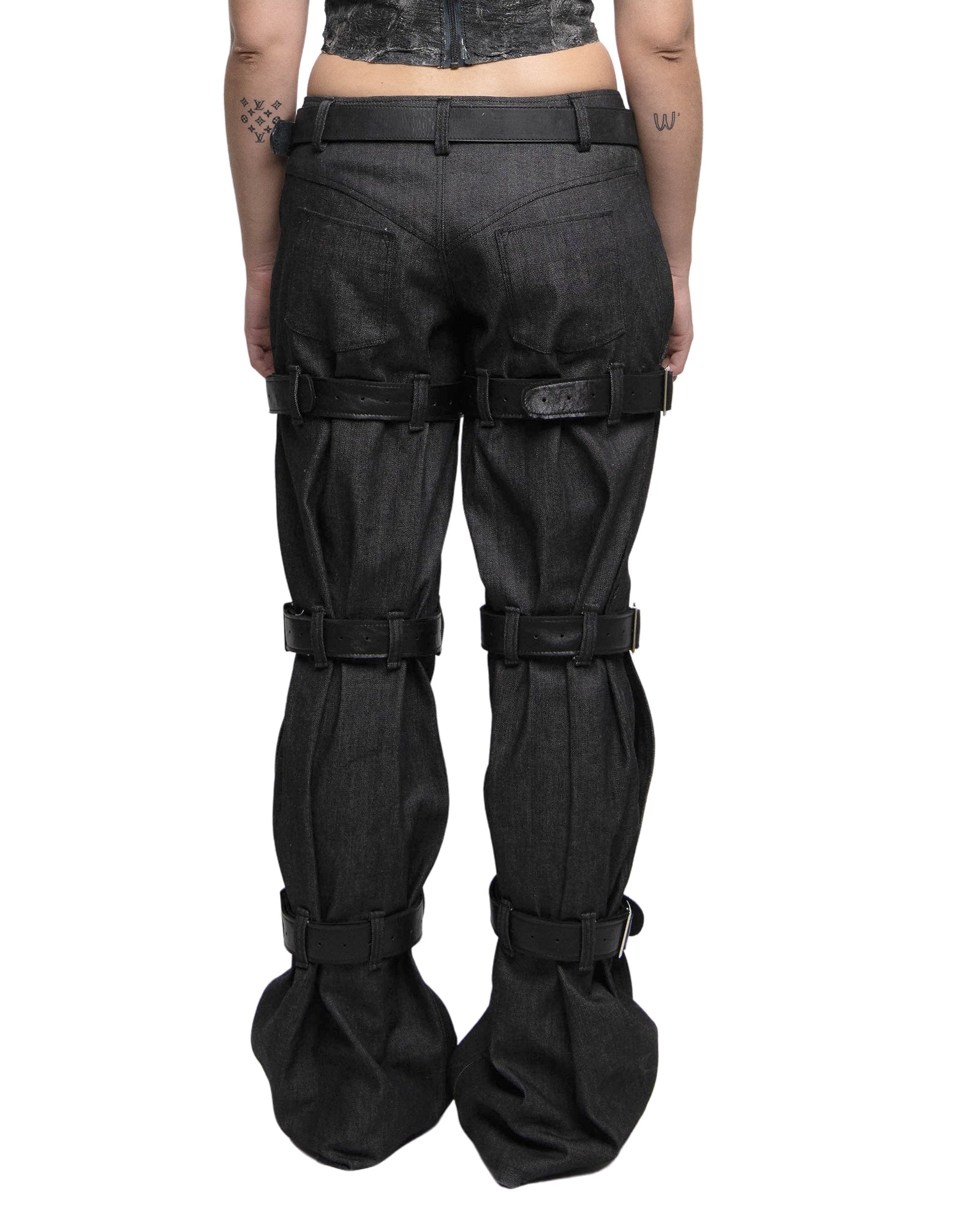 Denim belt trousers