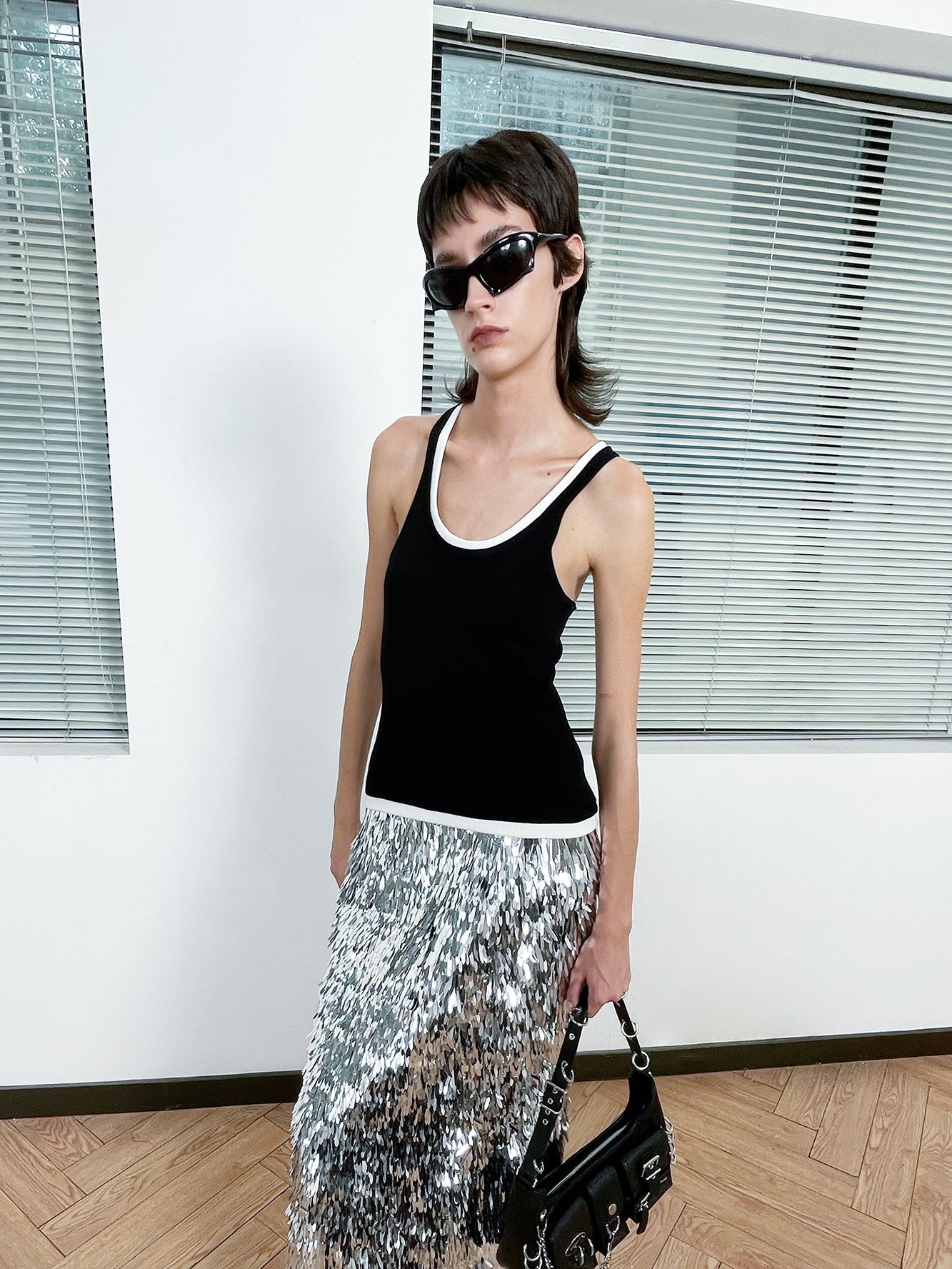 Rib knit contrast tank top