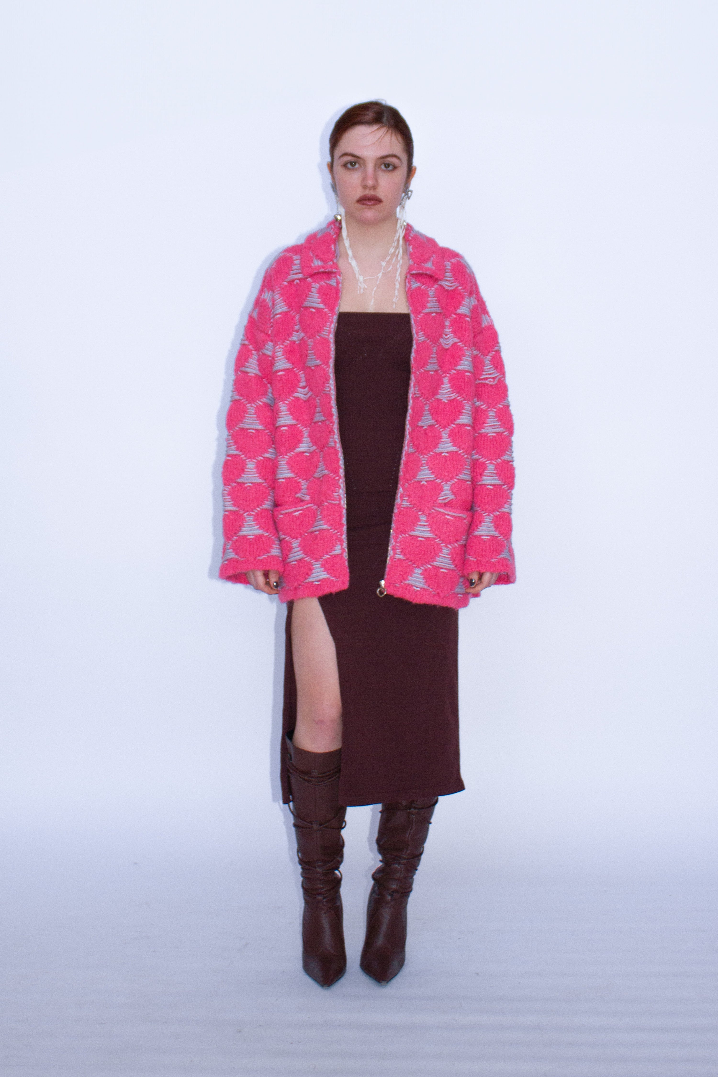 Giacca in maglia a cuori jacquard