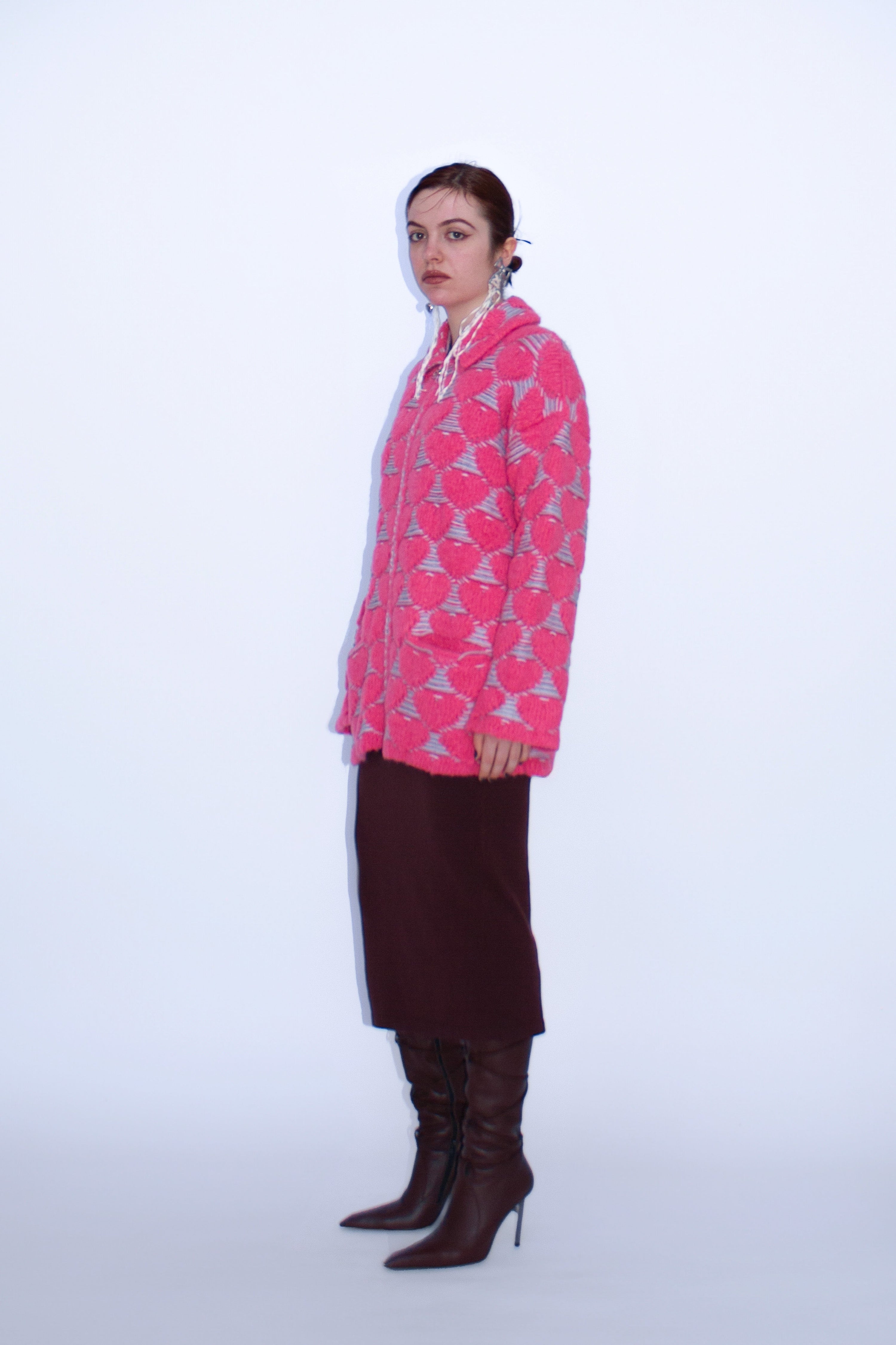 Giacca in maglia a cuori jacquard