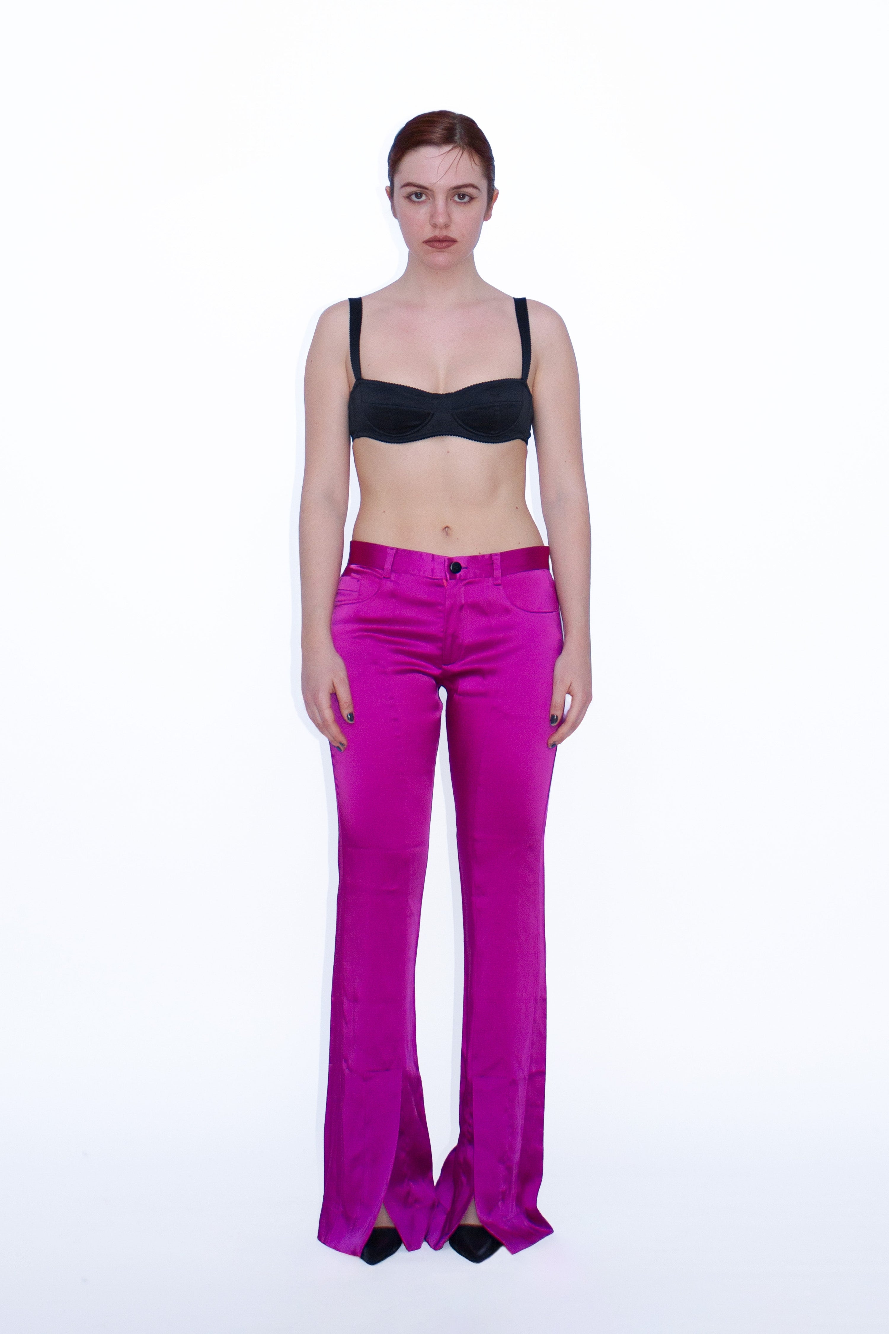 Pantalone in raso fucsia
