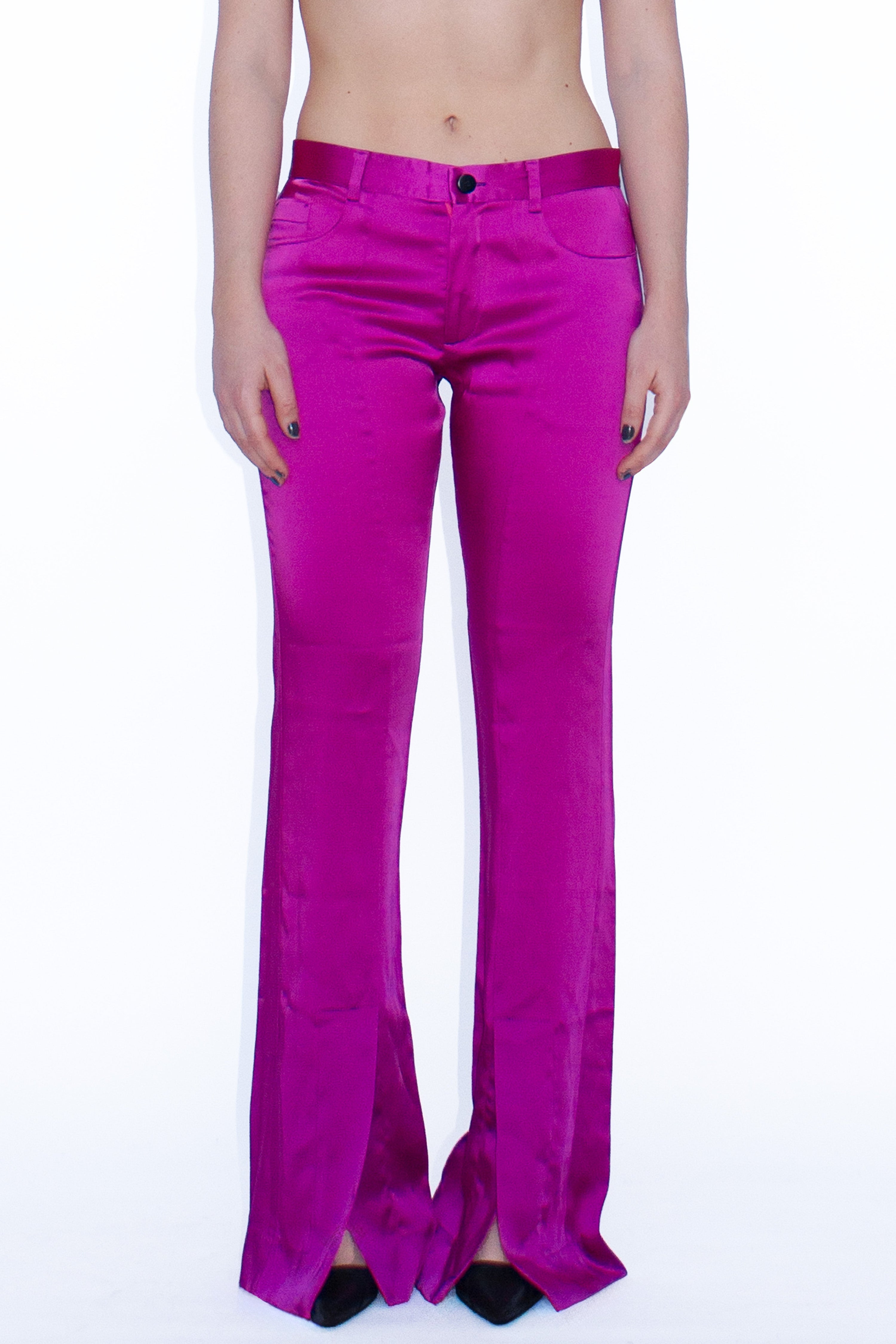 Pantalone in raso fucsia