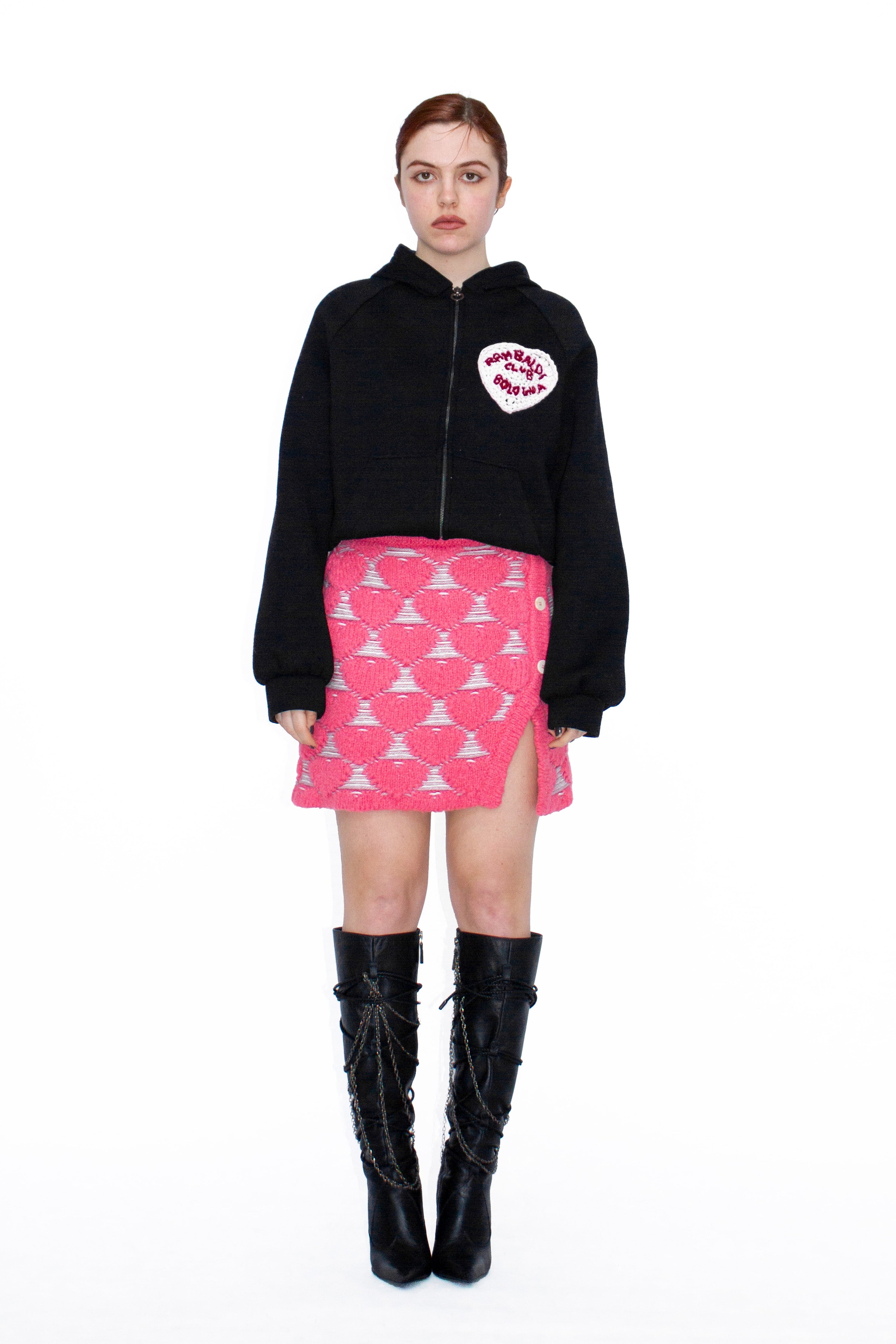 Gonna in maglia a cuori jacquard