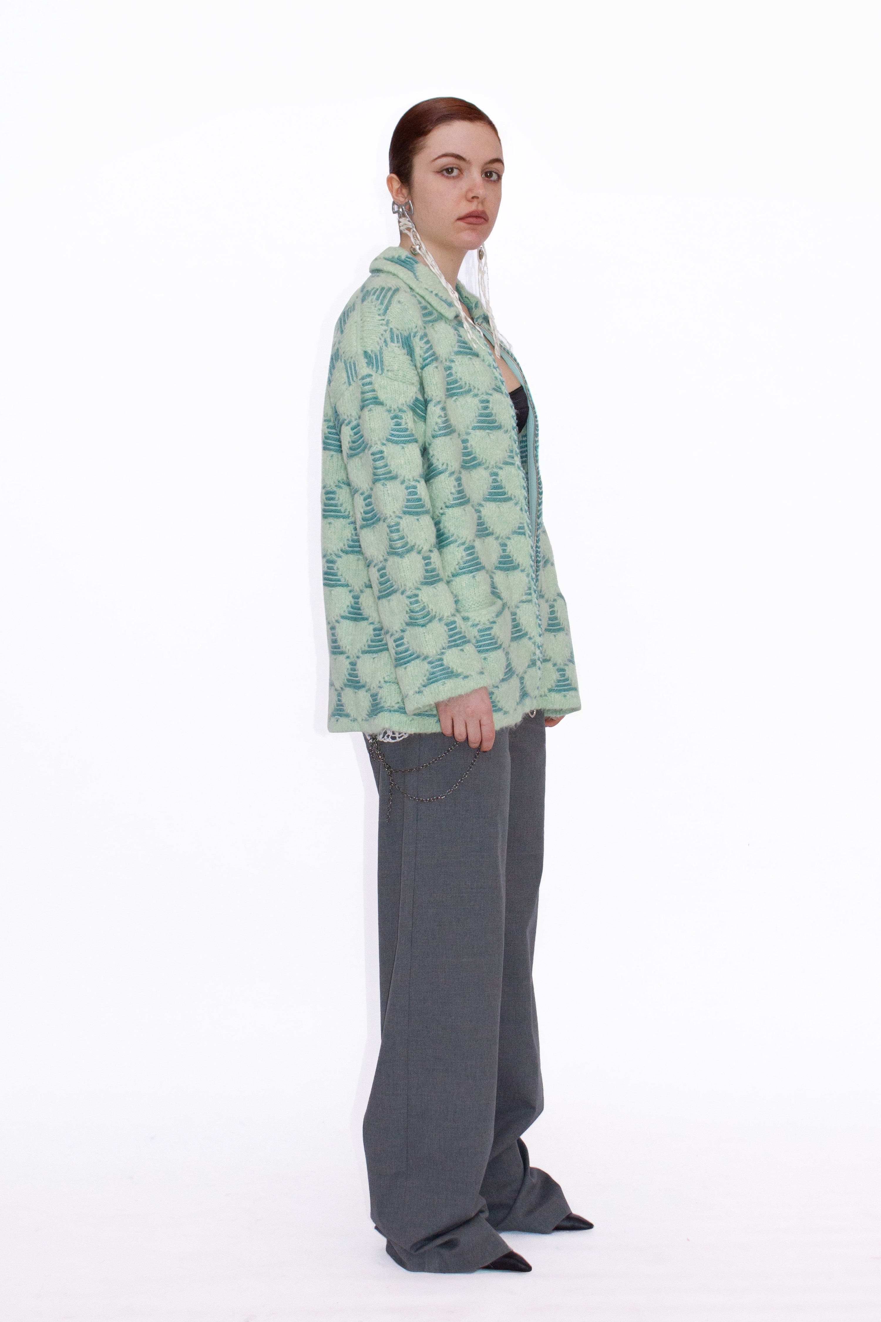 Giacca in maglia a cuori jacquard