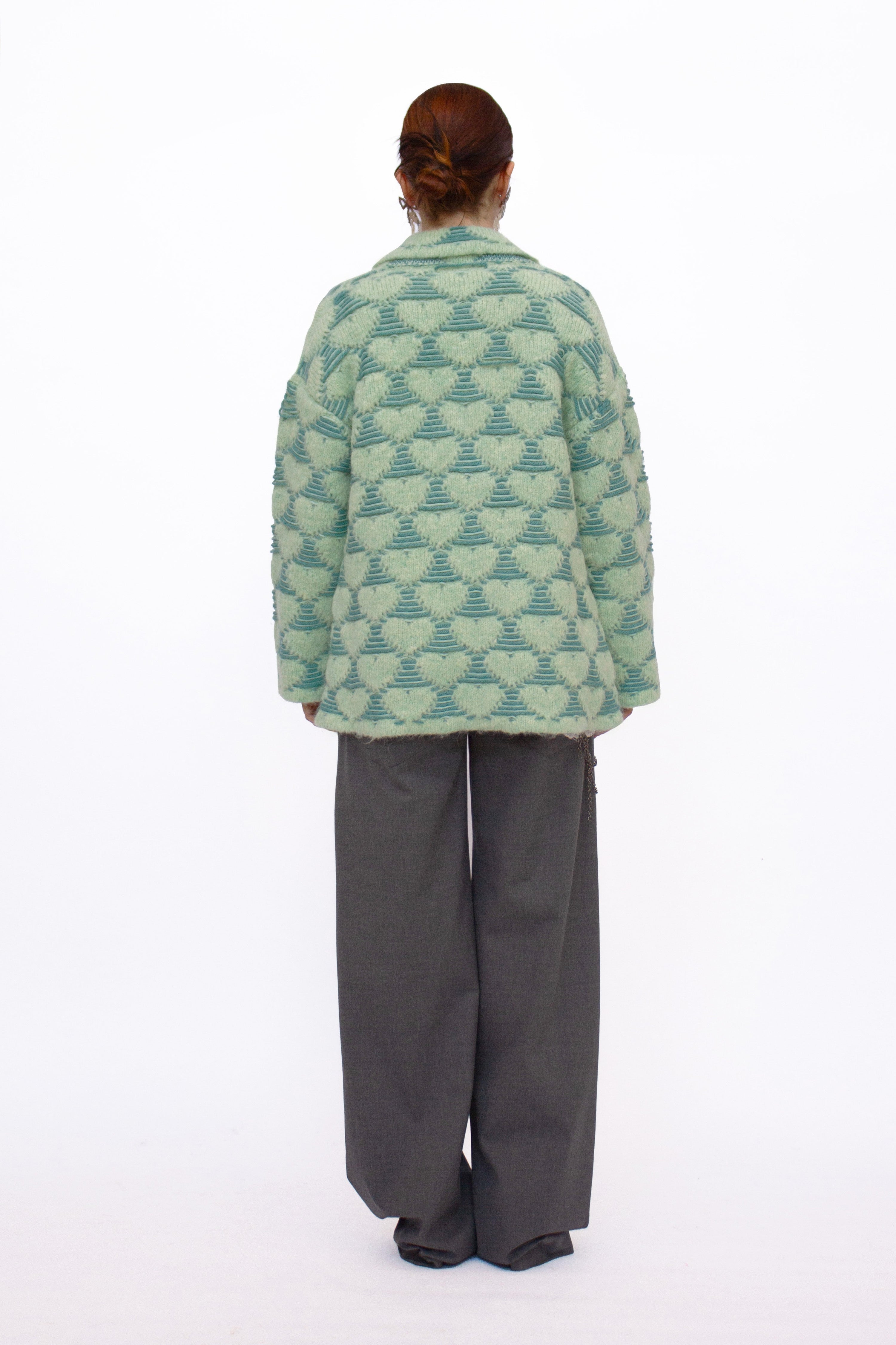Giacca in maglia a cuori jacquard