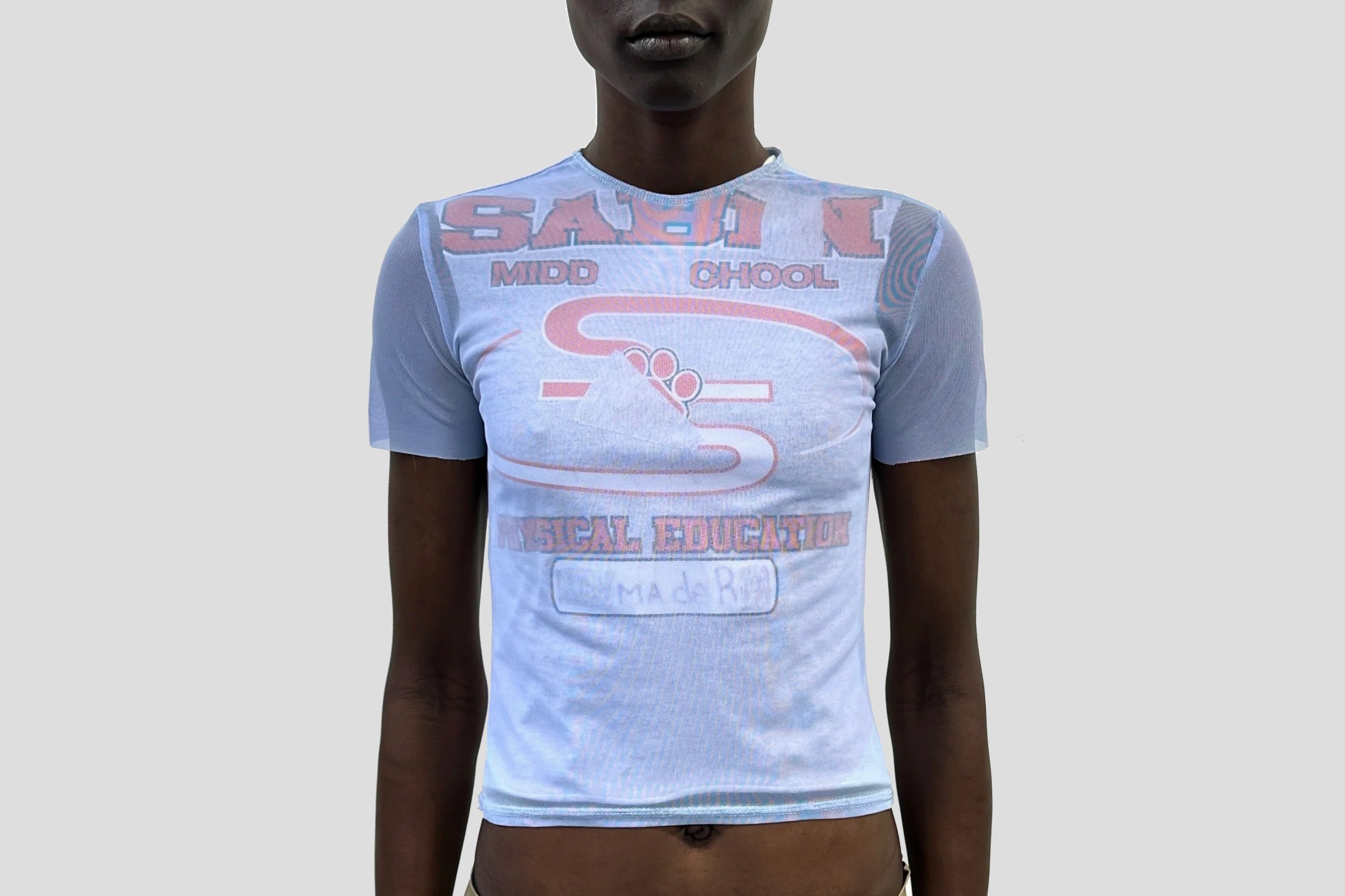 Lilac mesh upcycled t-shirt