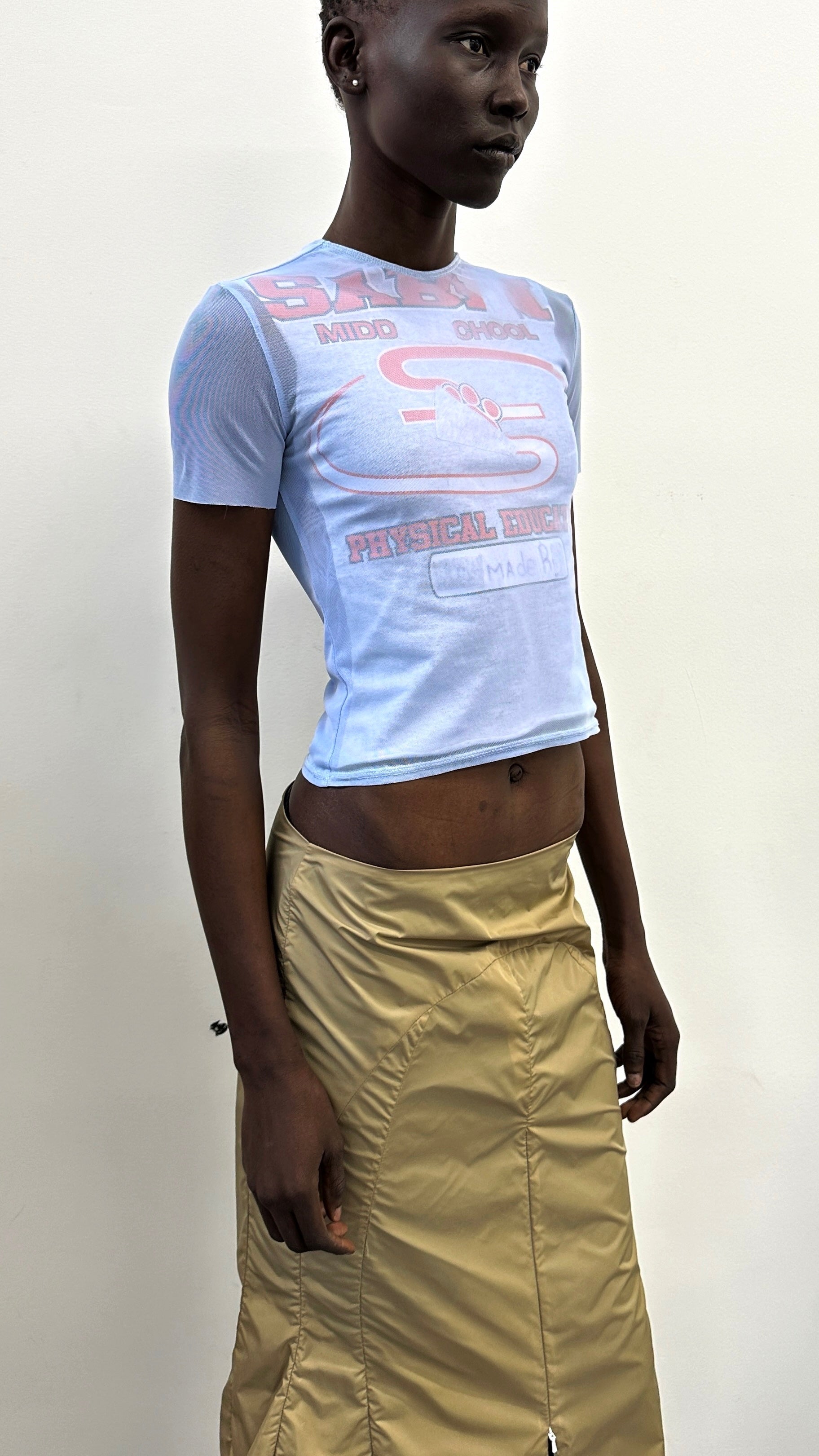 Lilac mesh upcycled t-shirt