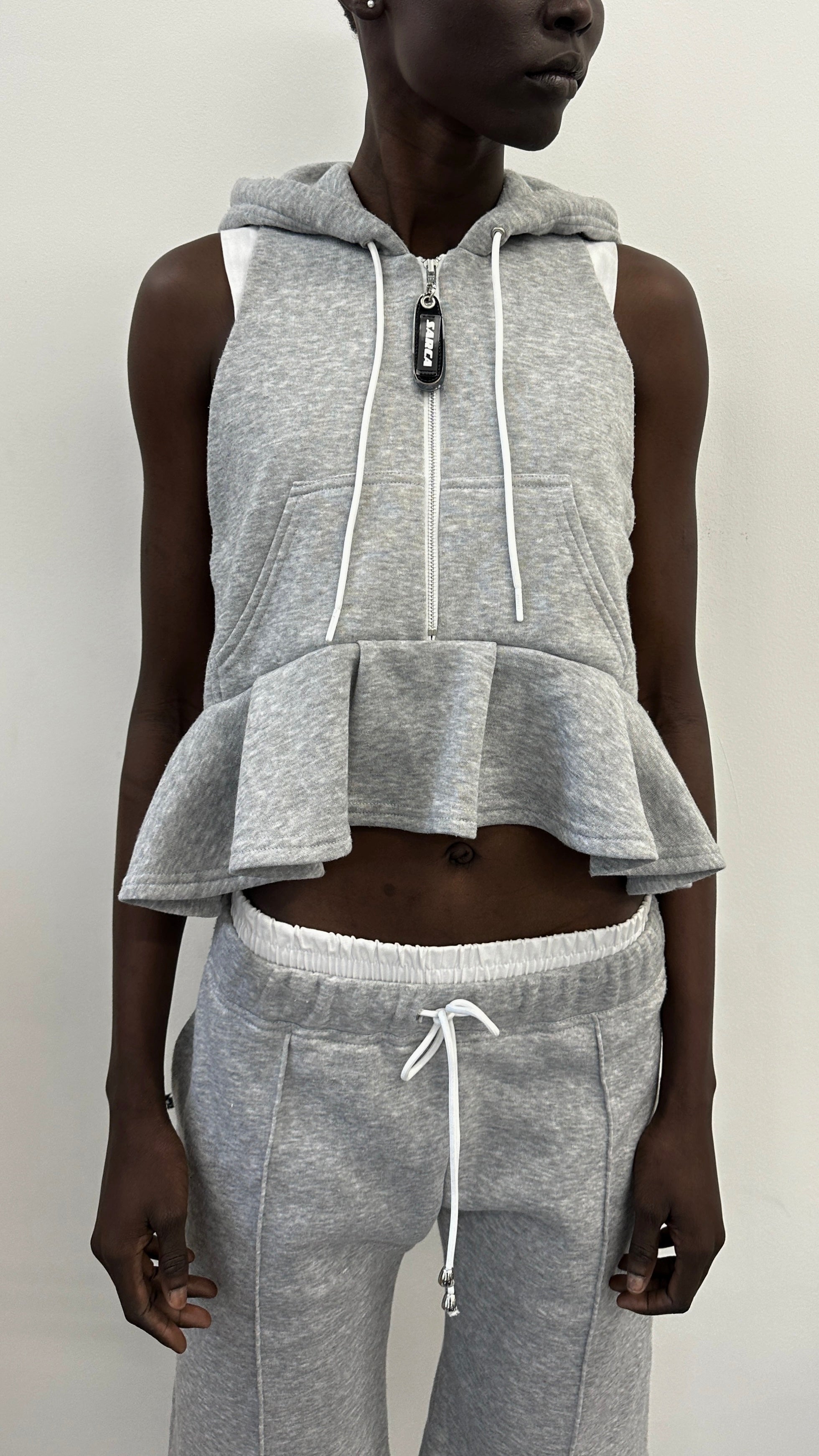 Gray sleeveless hoodie top