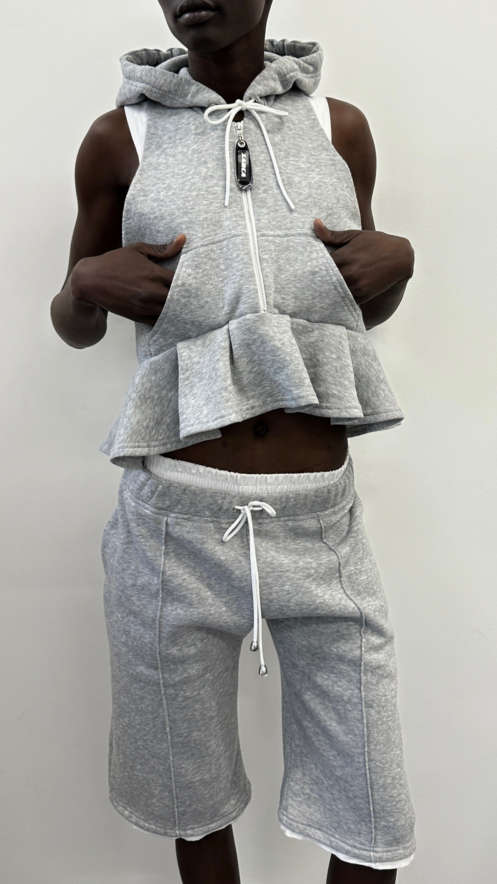 Gray sleeveless hoodie top
