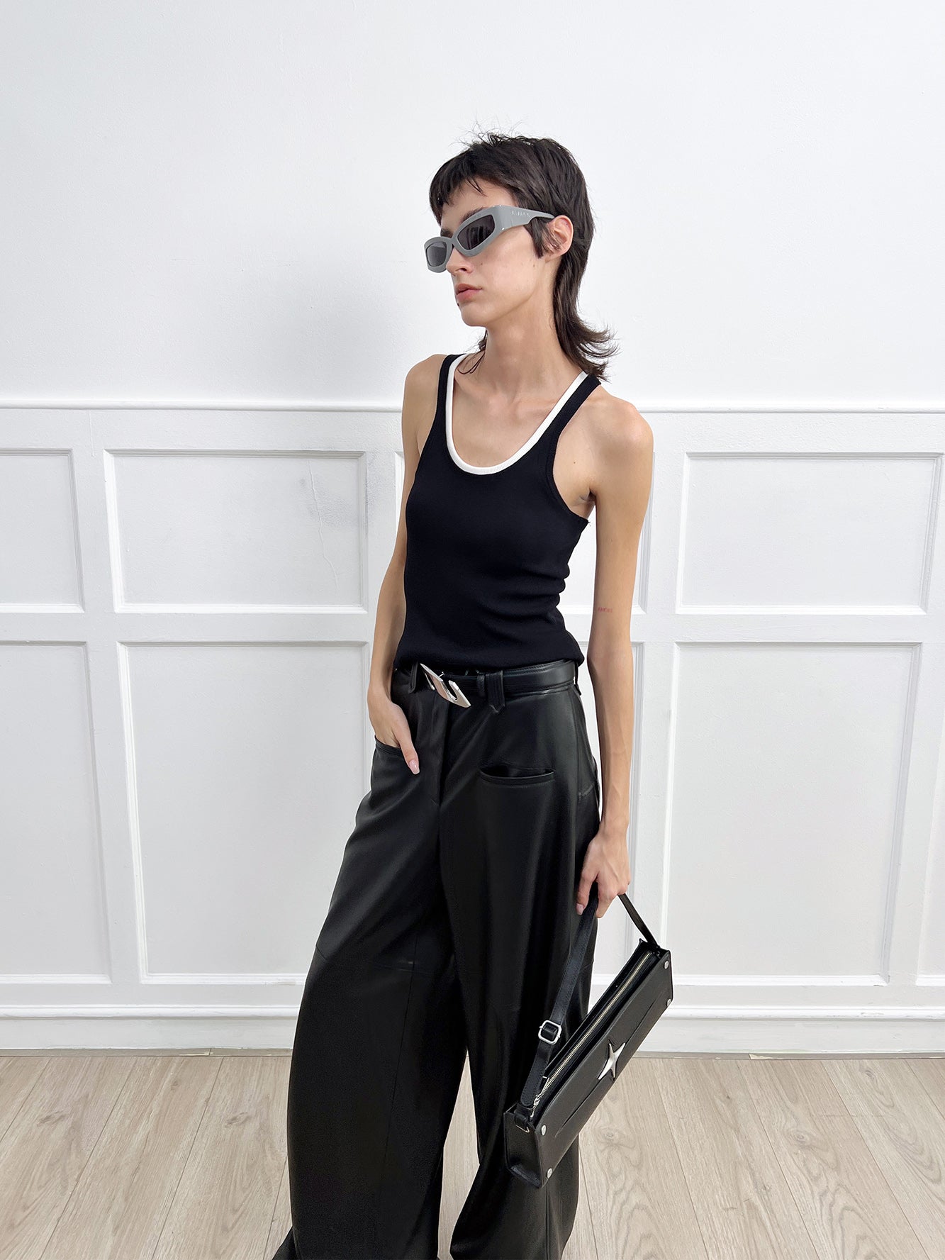 Rib knit contrast tank top