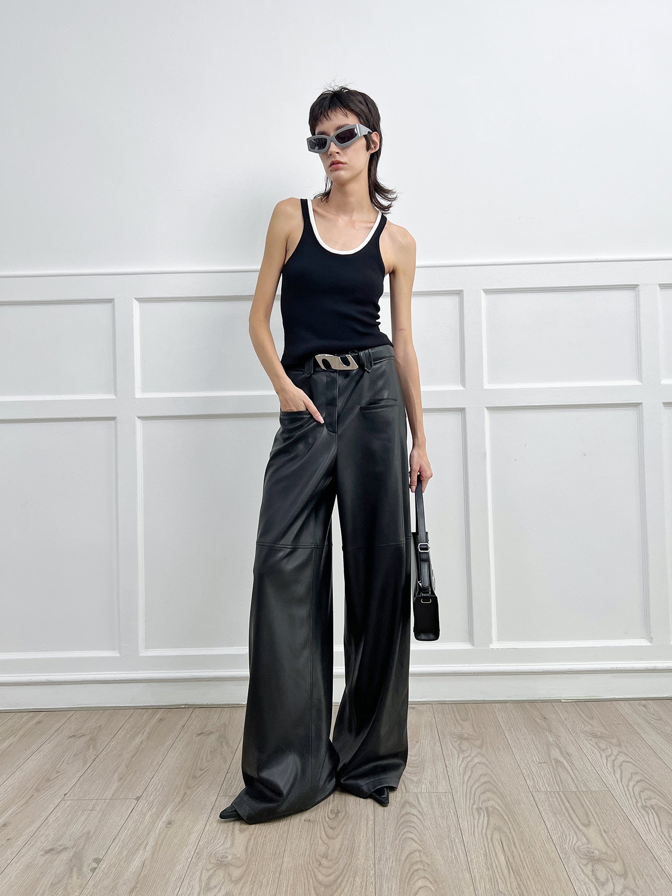 Rib knit contrast tank top