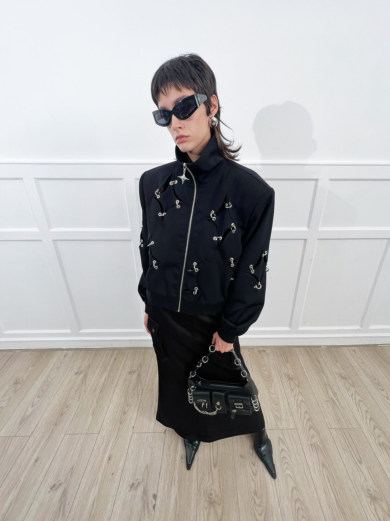 Acetate wool four star metal ring jacket