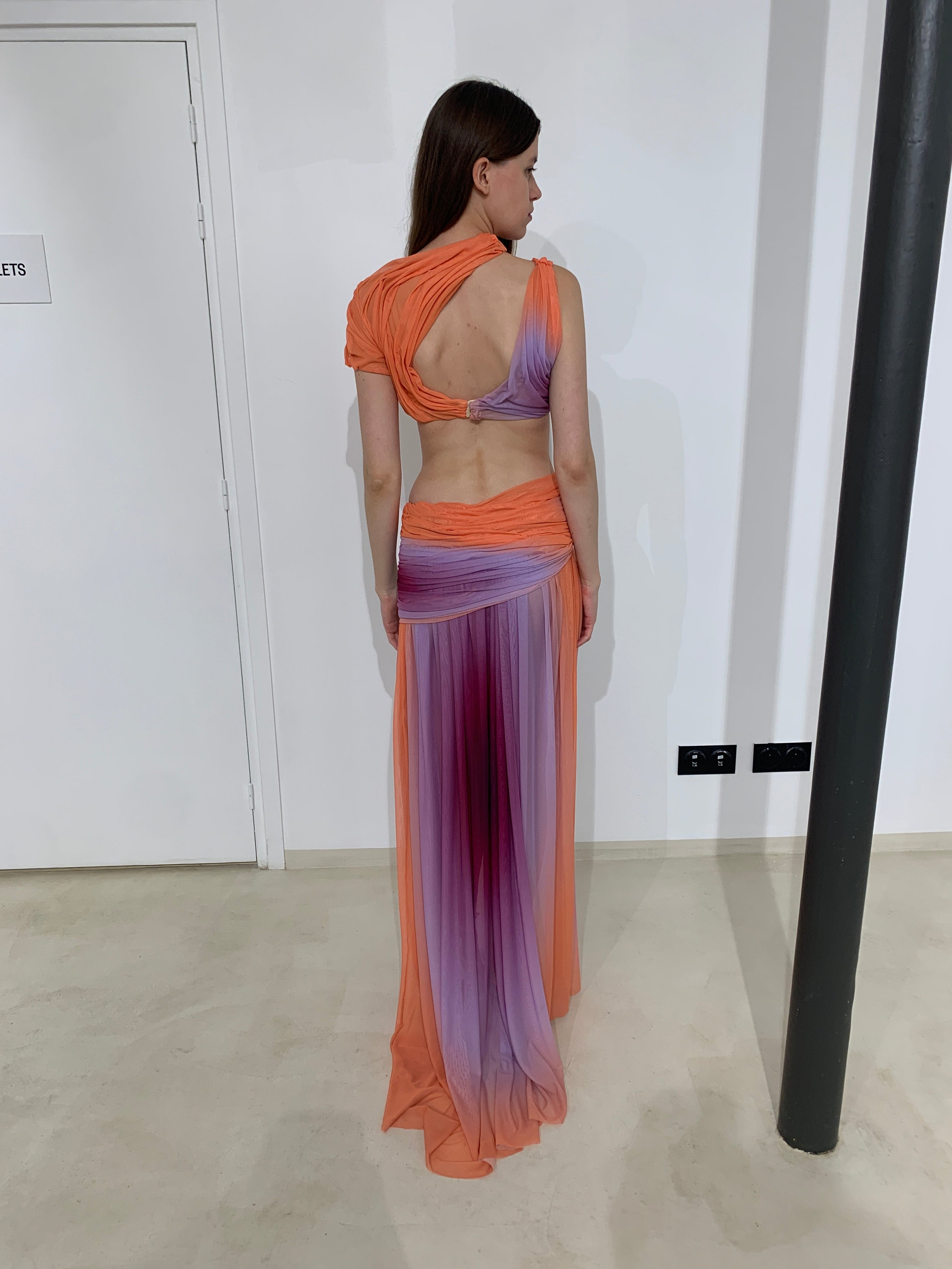 Long wetlook sunset gradient dress