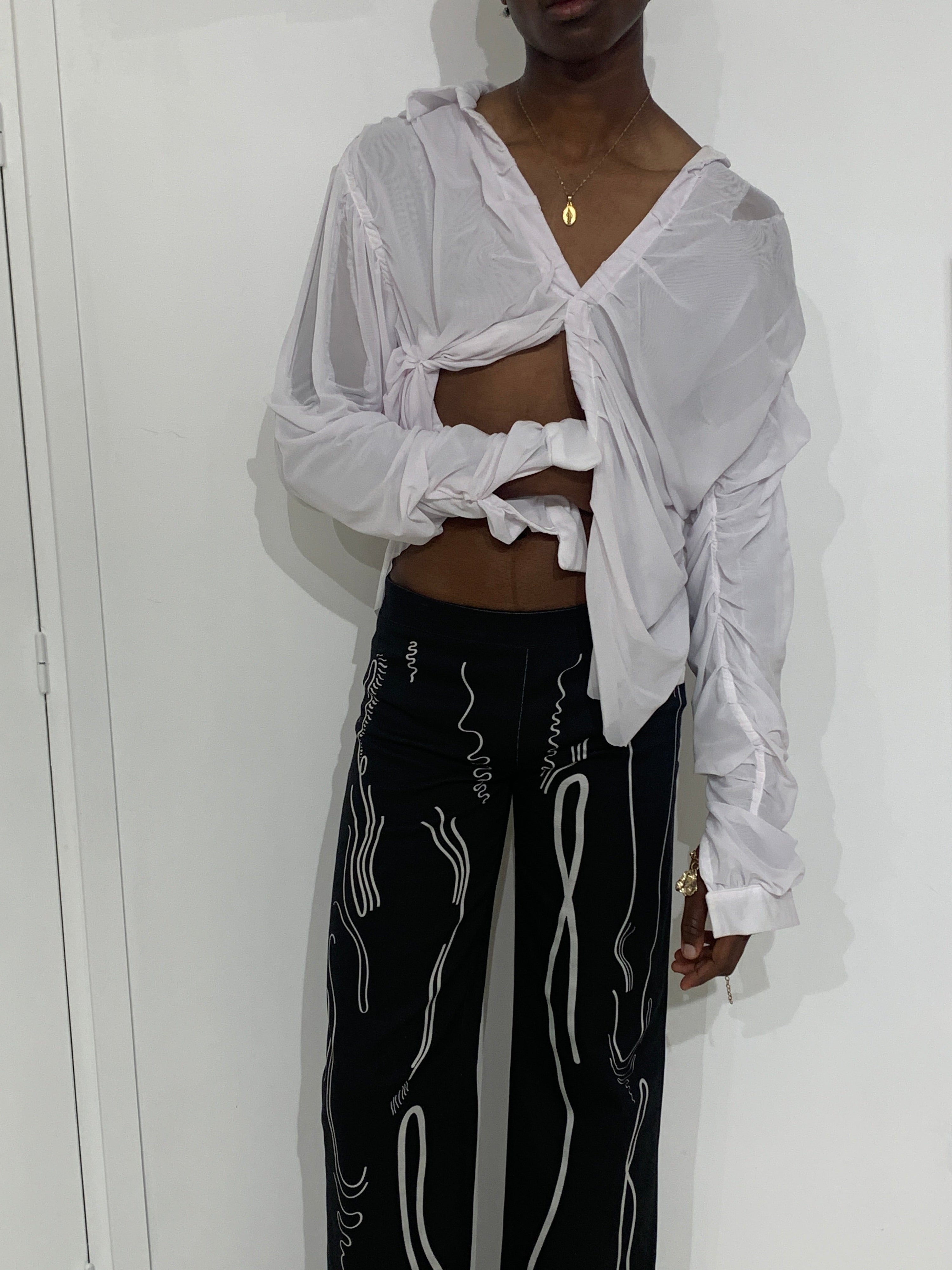 Venus shell print denim trousers