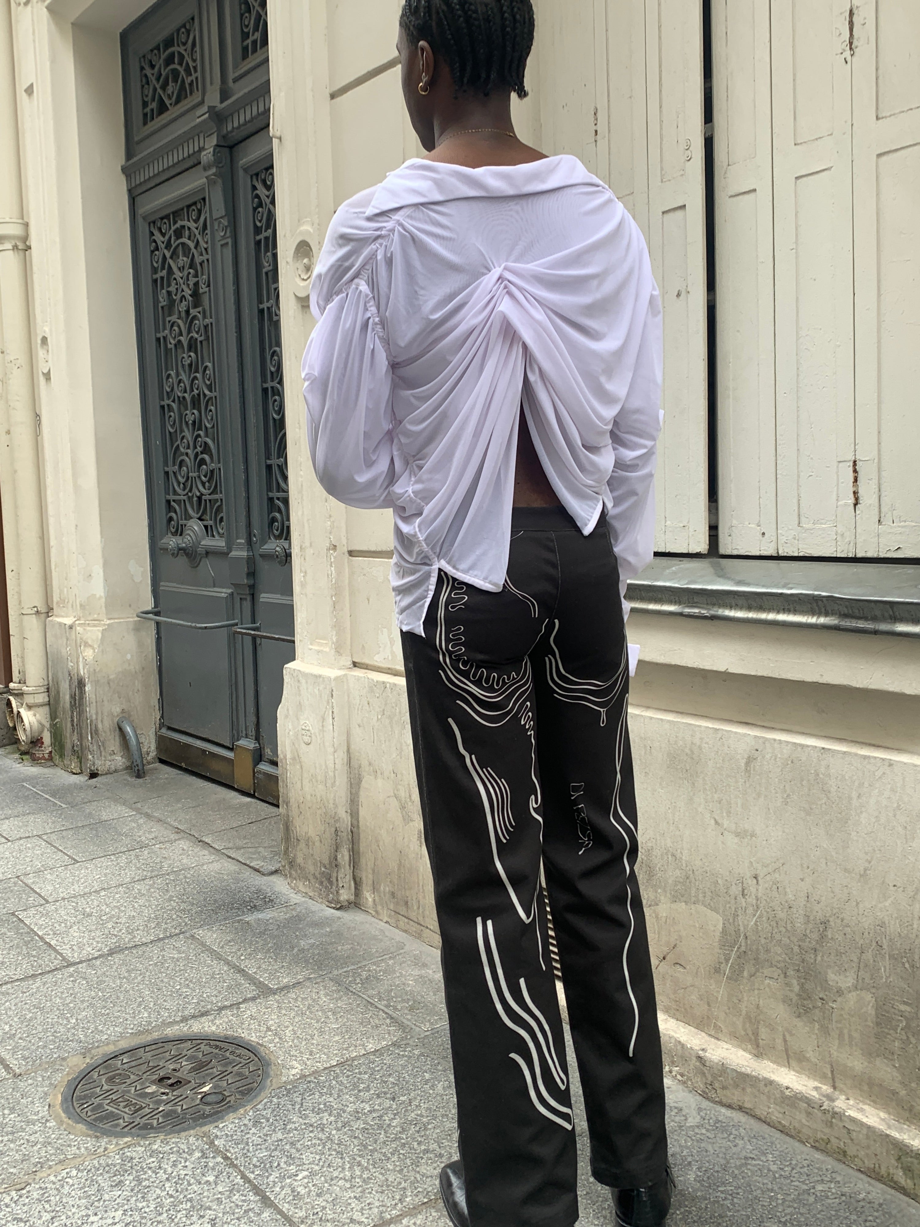 Venus shell print denim trousers