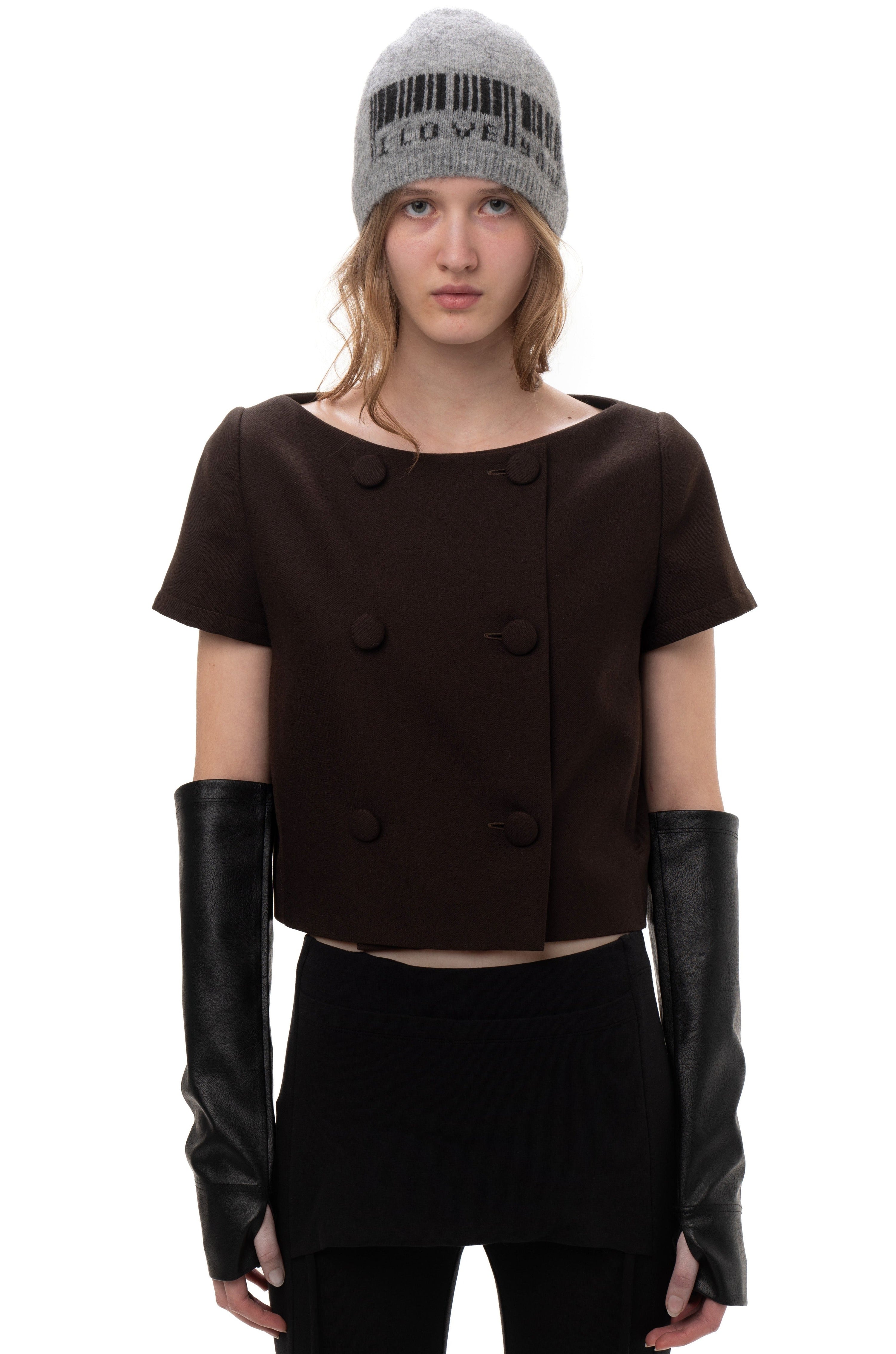 Detachable sleeve suit jacket brown