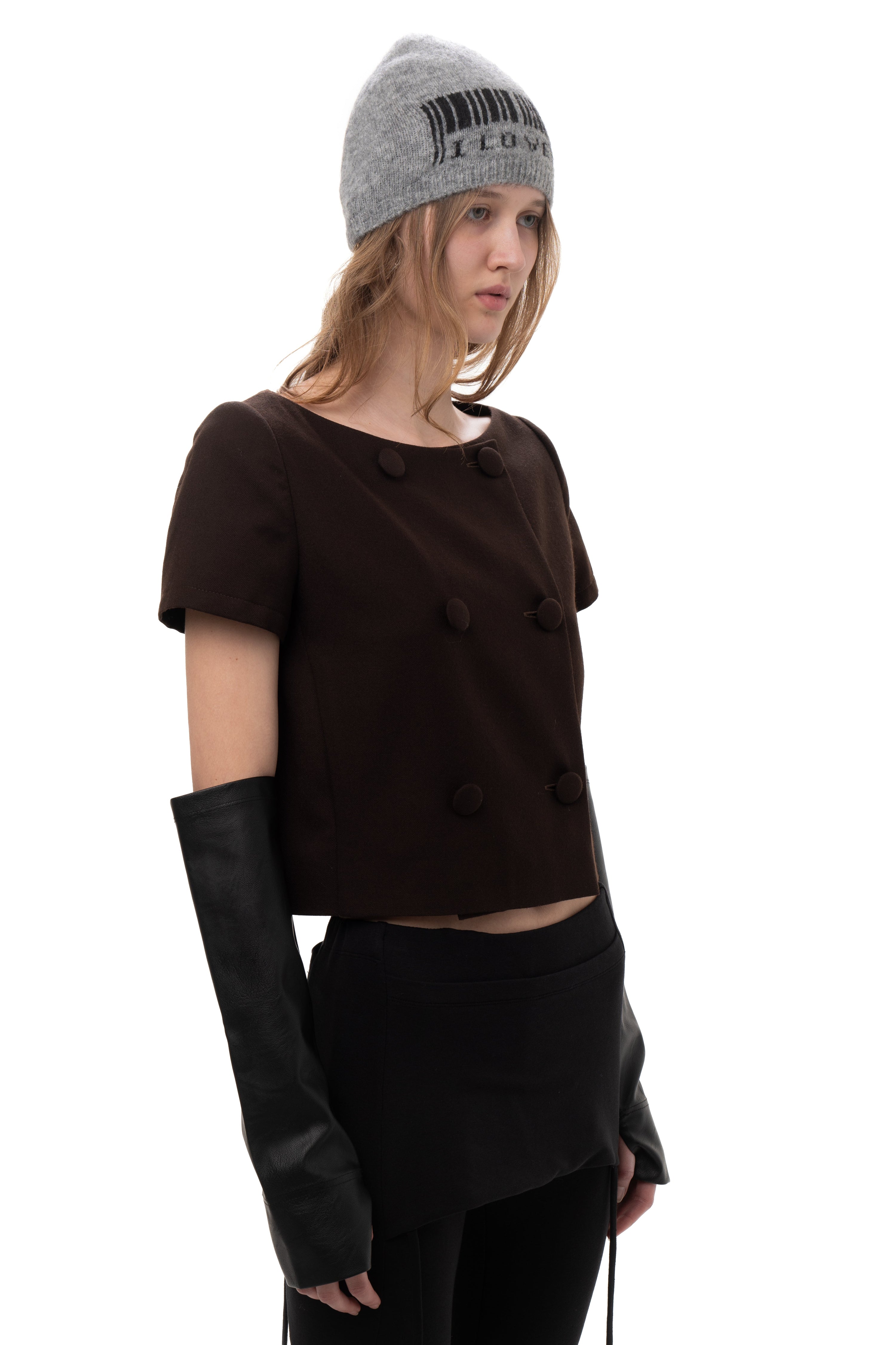 Detachable sleeve suit jacket brown