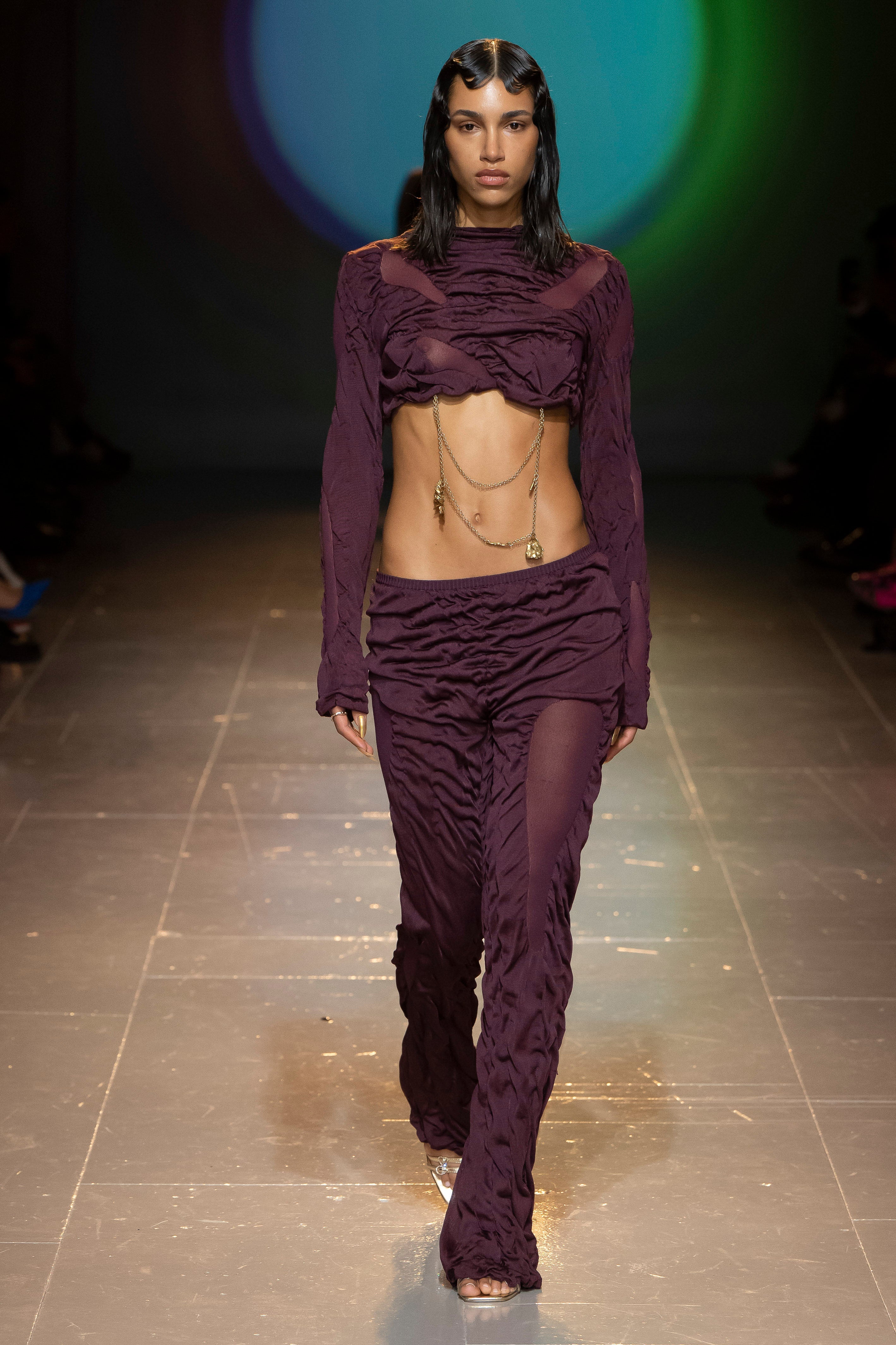 Wetlook knit crop top burgundy