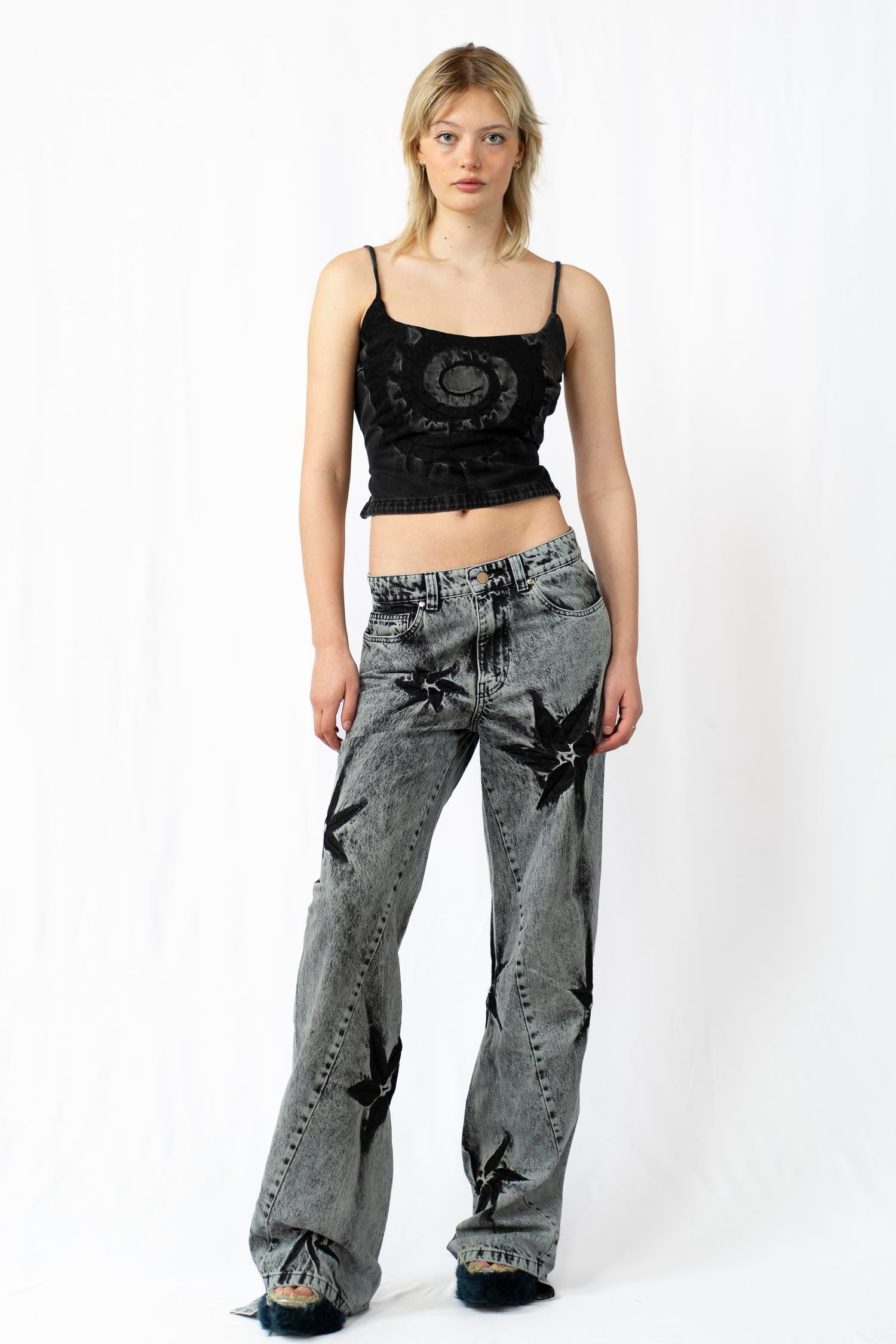 Boyfriend spiral flower jeans