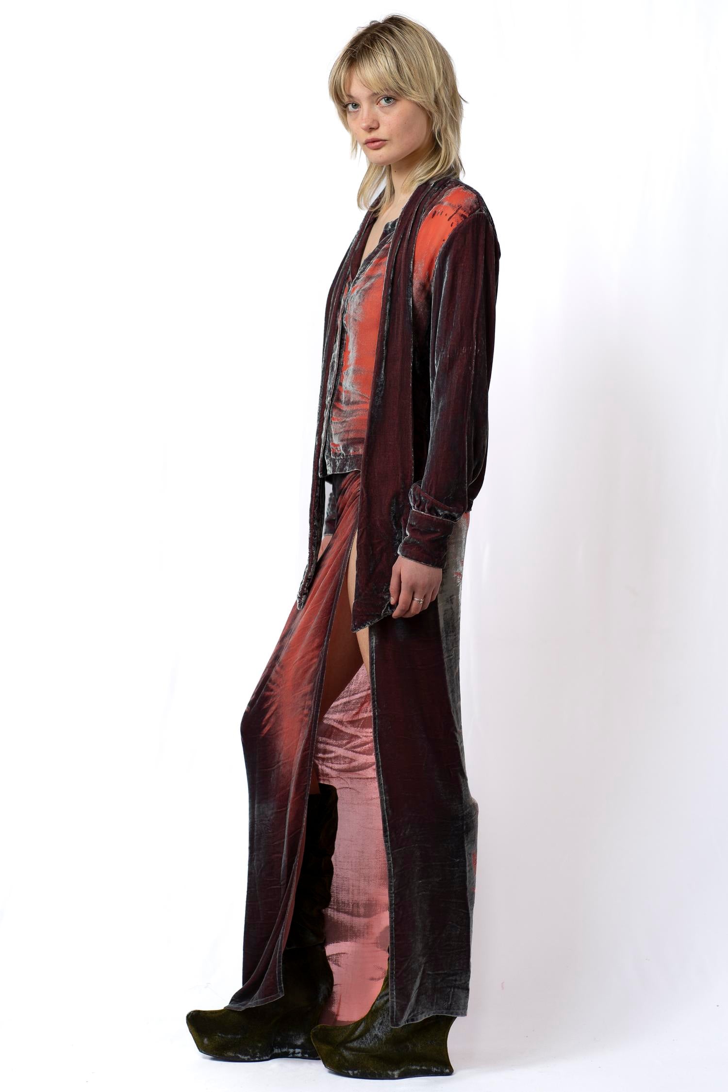 2-tone whiskers wrap maxi skirt