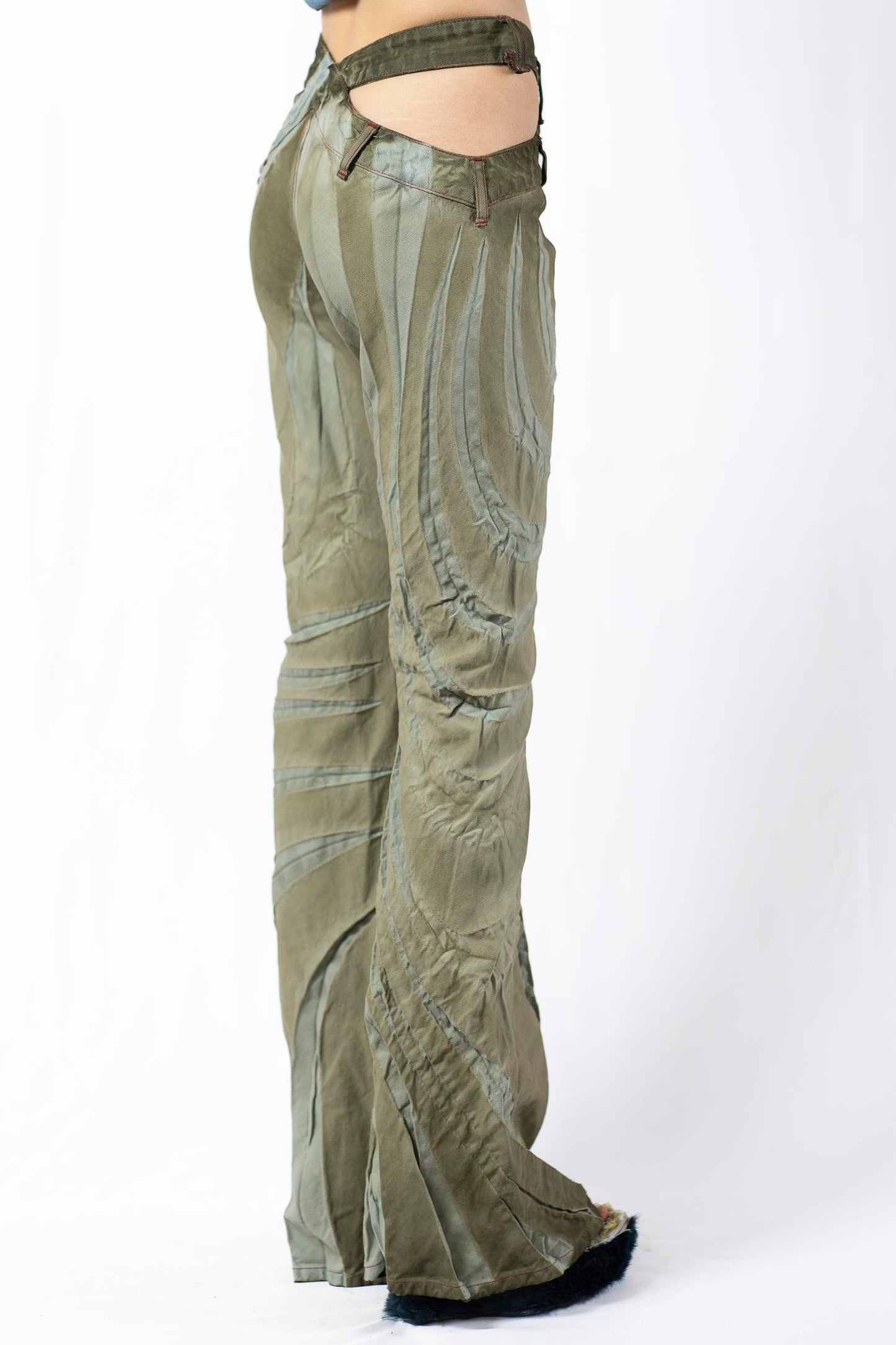 Khaki fade tribal bias cut jeans